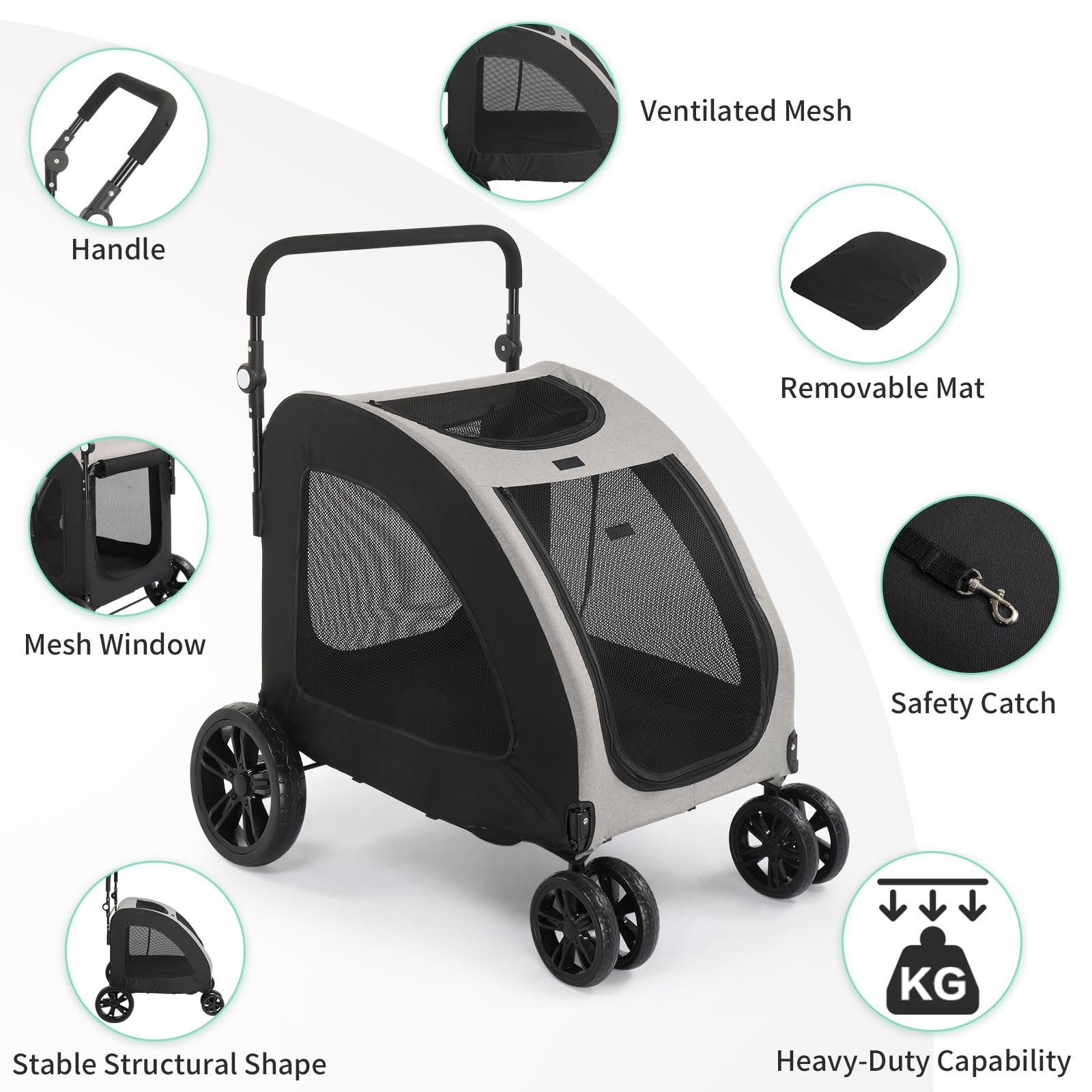 Outvita 4-Wheel Folding Pet Stroller for Large Dogs & Cats - Heavy Duty Travel Wagon Holds Up to 100LBS - Adjustable Handle & Smooth Ride - Perfect for Jogging, Shopping & Outdoor Adventures
