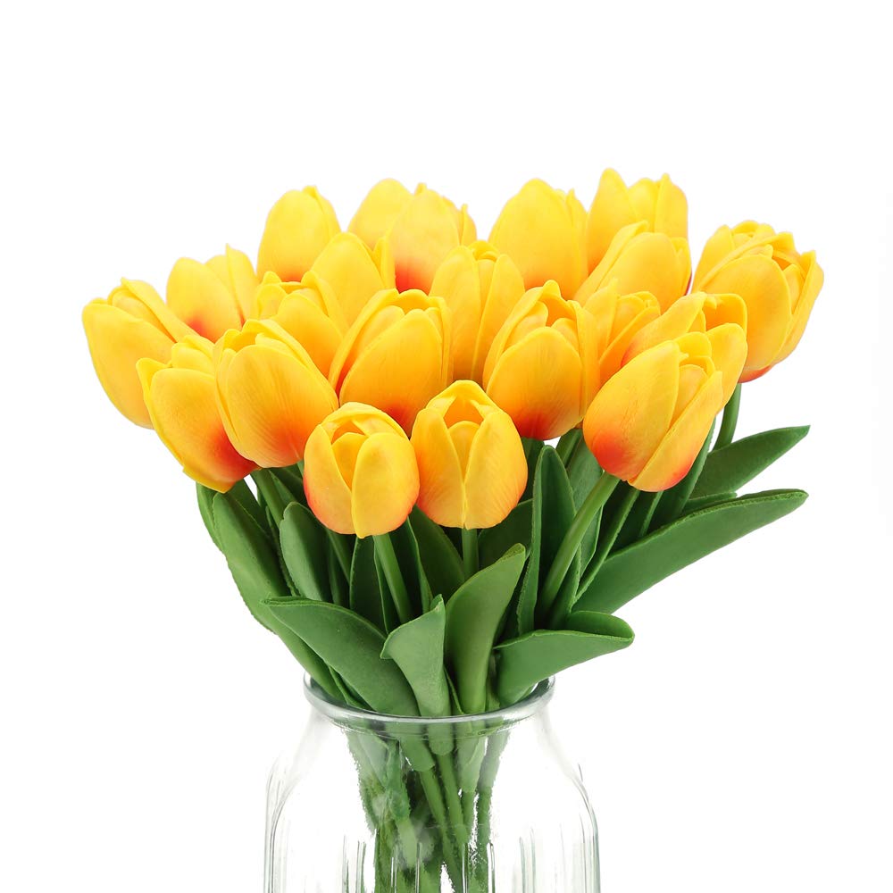 IPOPU 24pcs Real Touch Artificial Tulips - Sunset Color Faux Silk Flowers for Wedding Bouquets, Bridal Centerpieces, Baby Shower Decor, Home & Office Arrangements - Perfect for Spring Decor, Table Settings, and Party Decorations