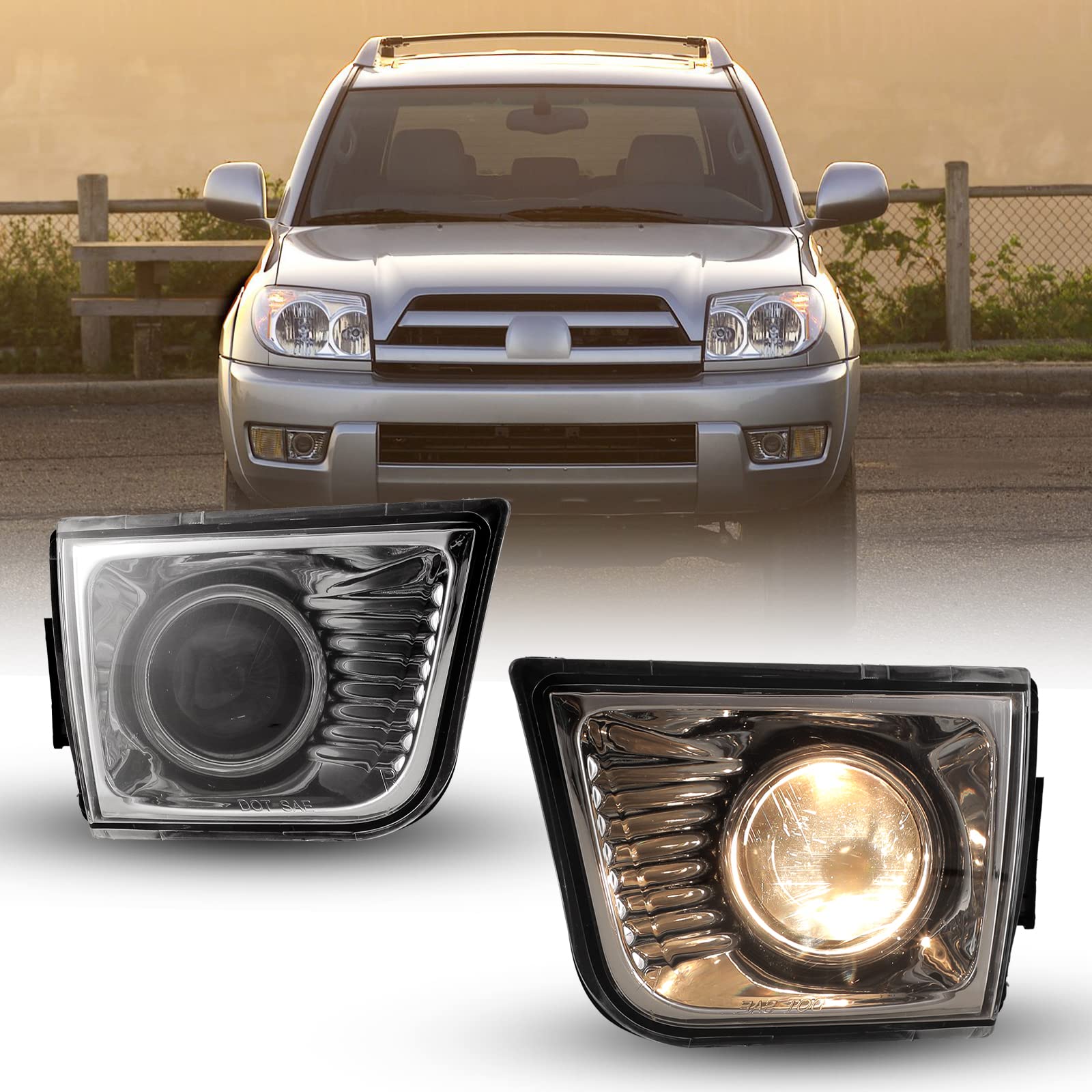 ROXX Fog Lights for 2003-2005 Toyota 4Runner - OEM Replacement Driving Projector Fog Lamps with 9006 12V 51W Halogen Bulbs (Clear Lens) - Perfect for Off-Roading & Night Driving