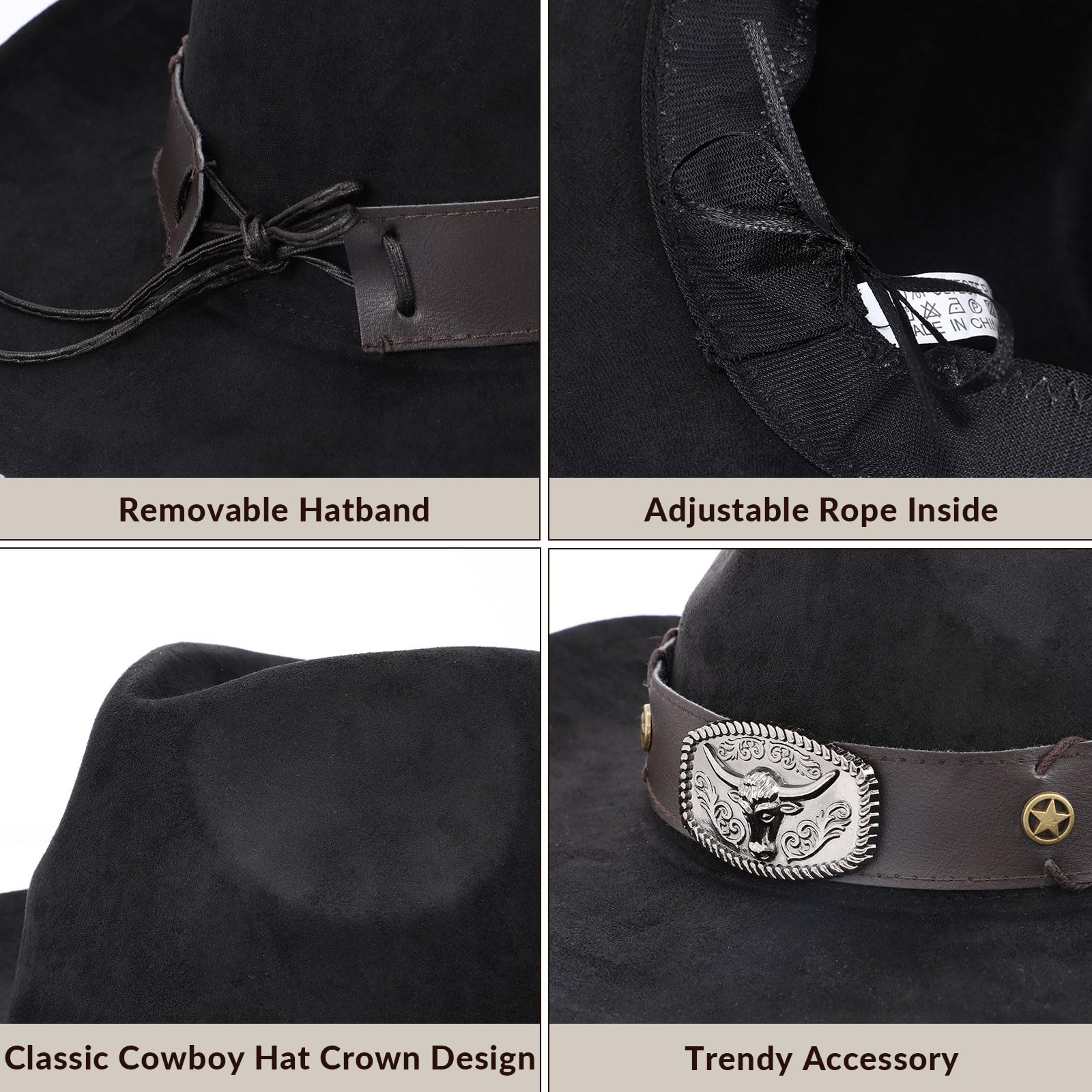 SANSTHS Western Cowboy Hats for Men & Women - Wide Brim Felt Cowgirl Hat with Leather Band - Perfect for Rodeo, Country Music Festivals & Western Fashion Outfits