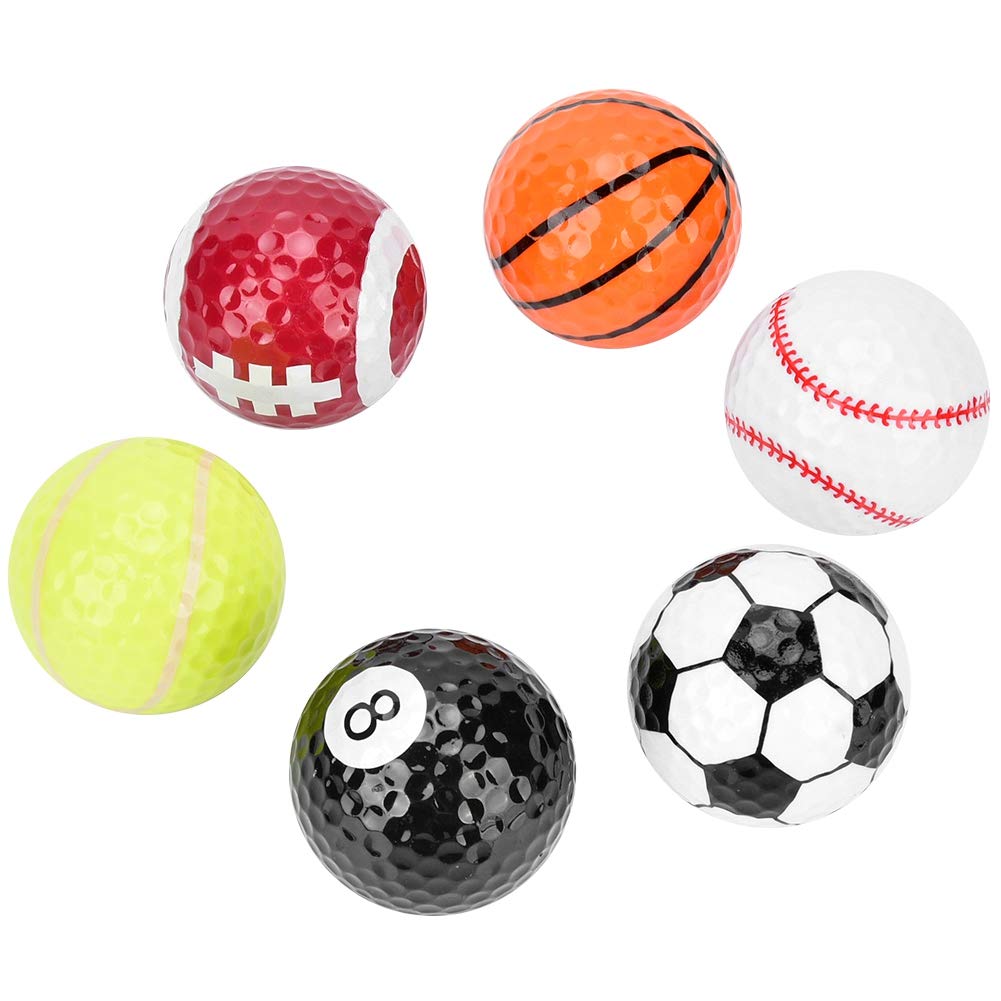 6-Piece Novelty Golf Training Balls Set - Unique Pattern Multicolor Practice Balls with Basketball, Baseball, Tennis & Billiard Shapes for Men, Women & Kids - Perfect for Backyard Practice, Driving Range & Golf Gifts