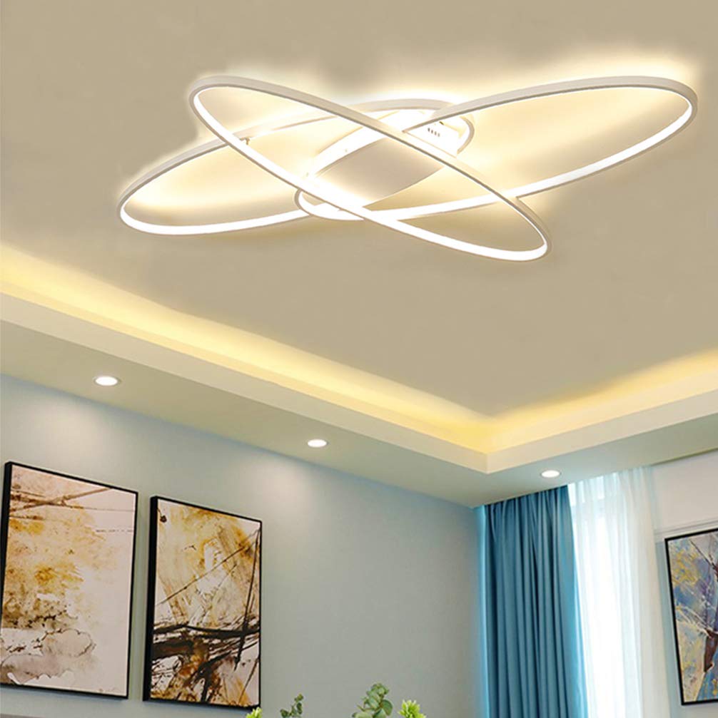 Dimmable LED Ceiling Light Fixture with Remote Control - Modern Oval Flush Mount Chandelier for Living Room, Bedroom, Dining Room & Kitchen - Energy Saving White Lighting for Home Decor & Ambient Illumination
