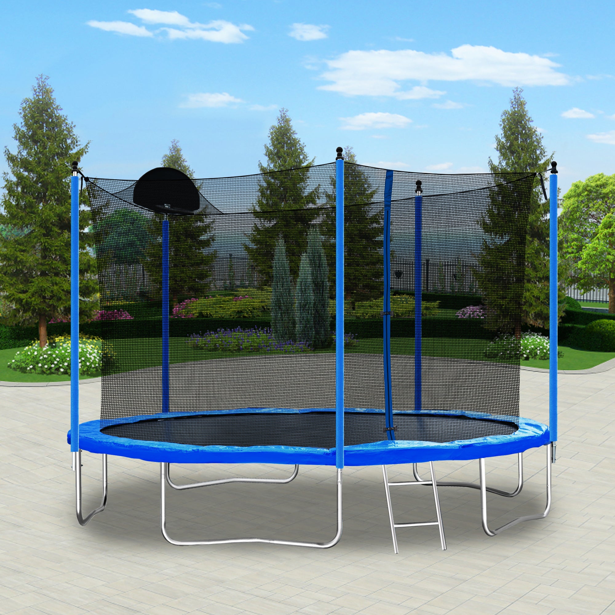 12FT Trampoline with Basketball Hoop, Ladder & Safety Enclosure Net - Outdoor Bouncer for Kids & Adults - Perfect for Backyard Fun, Exercise & Family Bonding