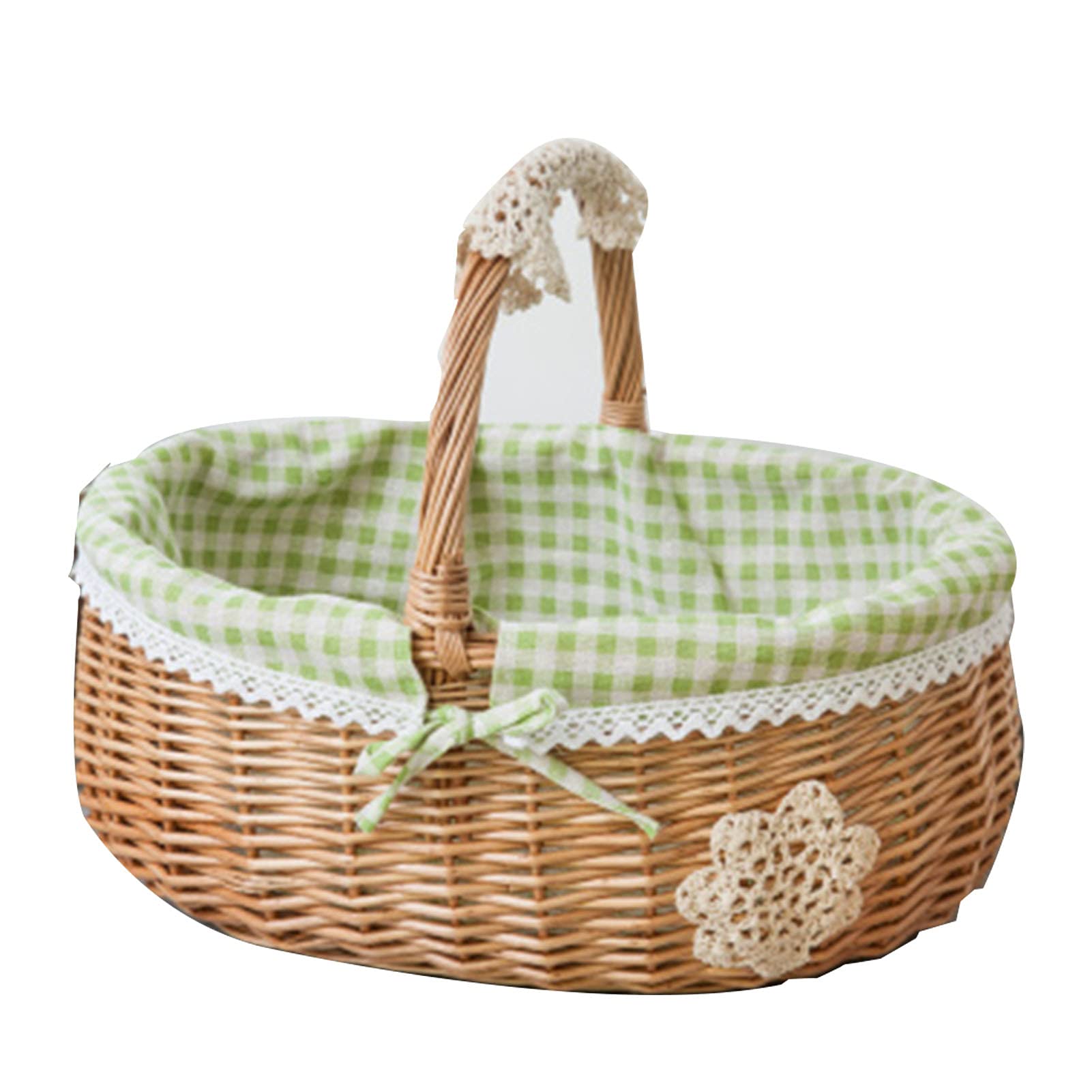 01SHIRTS Wicker Oval Storage Basket - Handwoven Rattan Picnic Basket for Food, Eggs, Fruits & Flowers | Portable Easter Candy Basket & Home Decor Gift | Perfect for Picnics, Kitchen Storage & Holiday Decorations