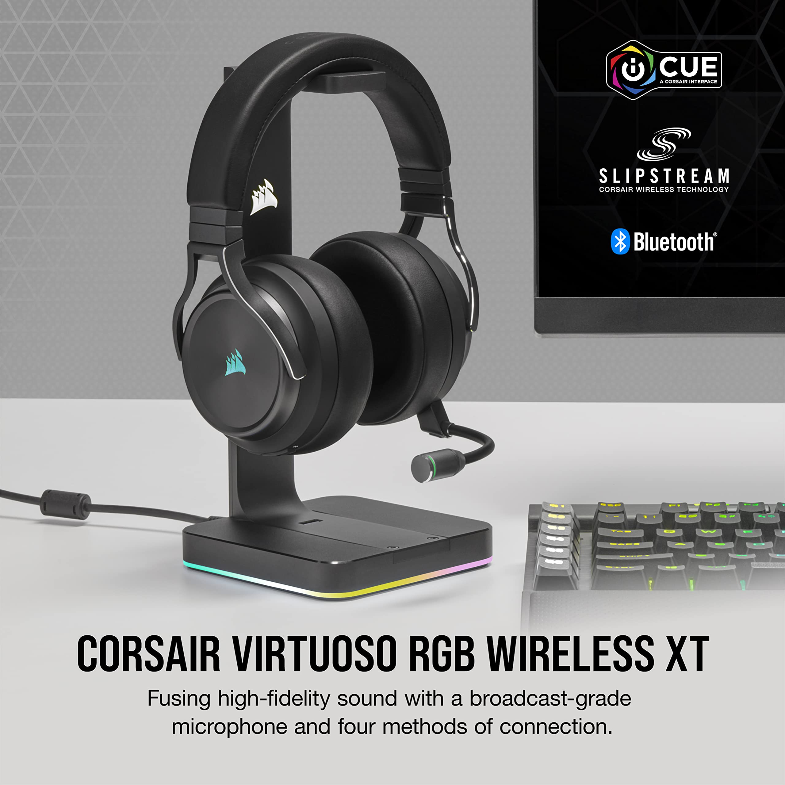 CORSAIR VIRTUOSO RGB WIRELESS XT Gaming Headset with Bluetooth, Dolby Atmos & Broadcast Mic - Multiplatform (PC, Mac, PS5, PS4, Nintendo Switch, Mobile) - iCUE Compatible - Black - Perfect for Gaming, Streaming & Remote Work
