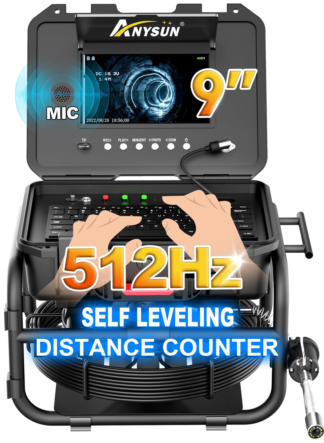 Anysun 512Hz All-in-1 Sewer Inspection Camera with 9
