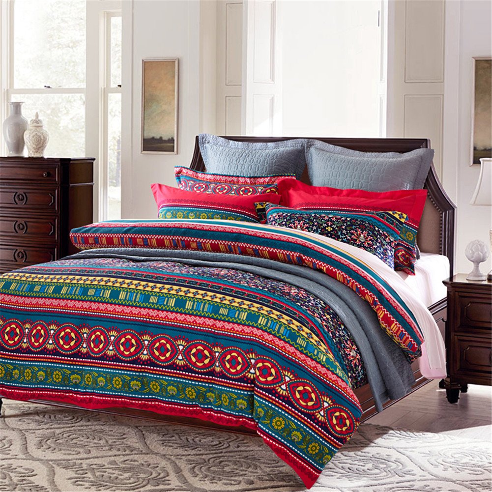 Boys Bohemian Bedding Set - 100% Brushed Cotton Duvet Cover Queen Size | Moroccan Style Kids Room Decor | Soft & Comfortable Bed Sheets for Boys Bedroom