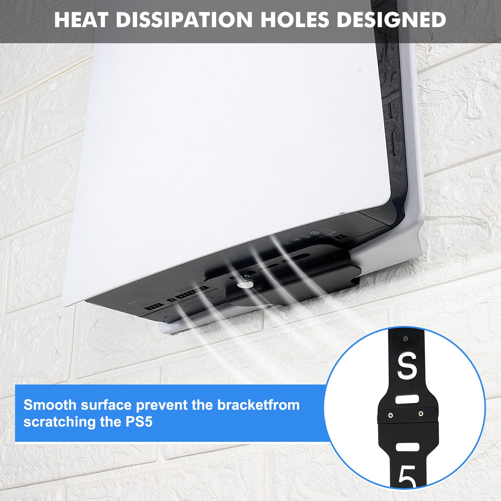 PS5 Wall Mount Bracket - Vertical Stand Holder for PlayStation 5 (Disc & Digital Edition) - Space Saving Gaming Accessory for Bedroom, Living Room & Game Room Setup
