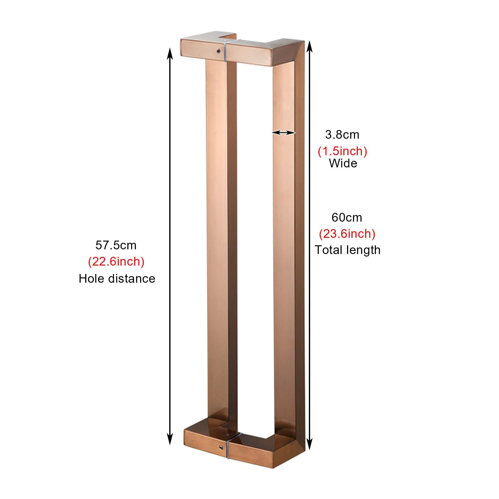 Double Sided H-Shaped Sliding Door Handle - 24 Inch Rectangle Pull Handle for Barn Doors, Wooden Doors & Glass Doors - Pink Finish - Perfect for Home Entryways, Bedrooms & Office Spaces