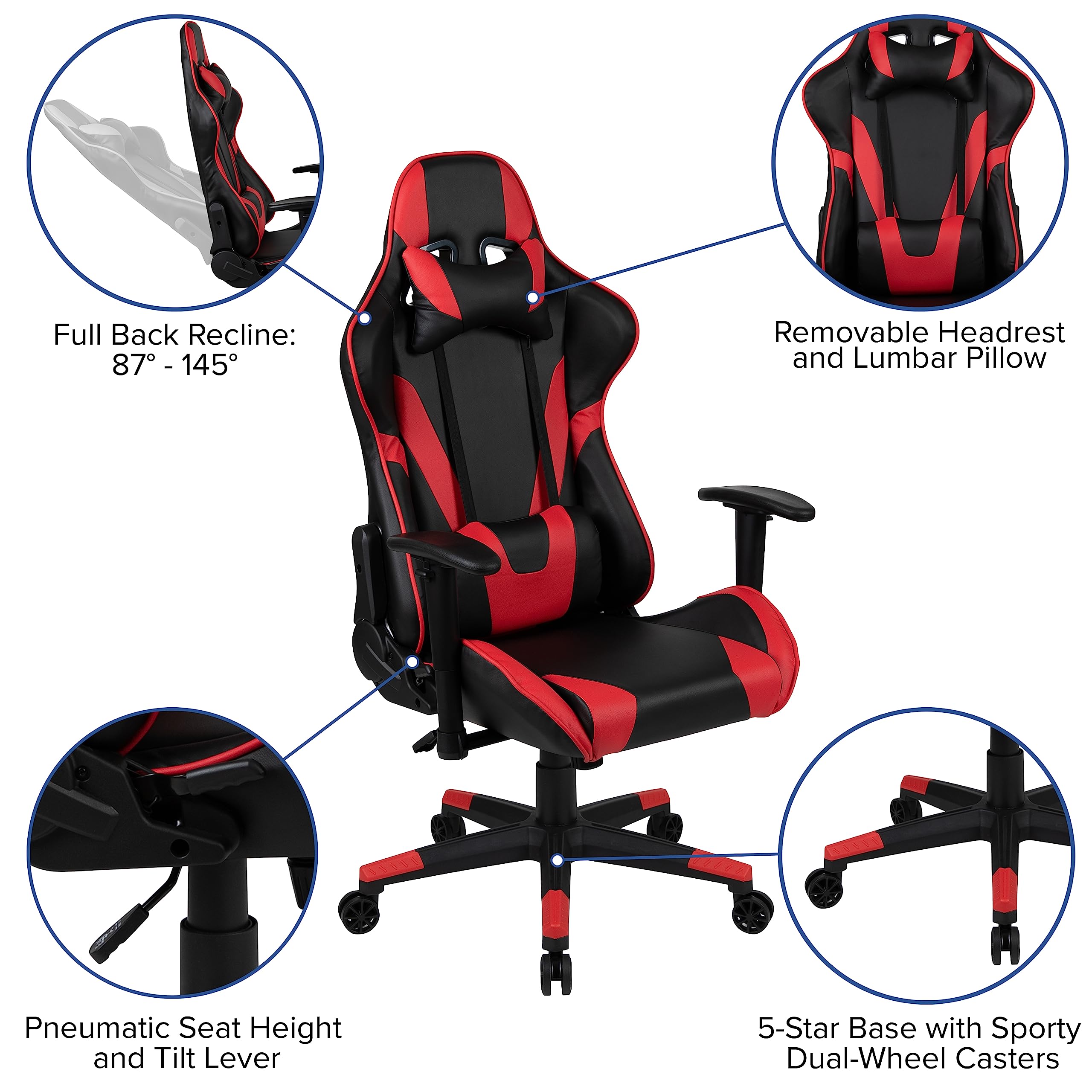 Flash Furniture Optis Red Gaming Desk & Reclining Gaming Chair Set with Cup Holder, Headphone Hook - Ergonomic PC Gaming Setup for Home Office, Streaming & Esports