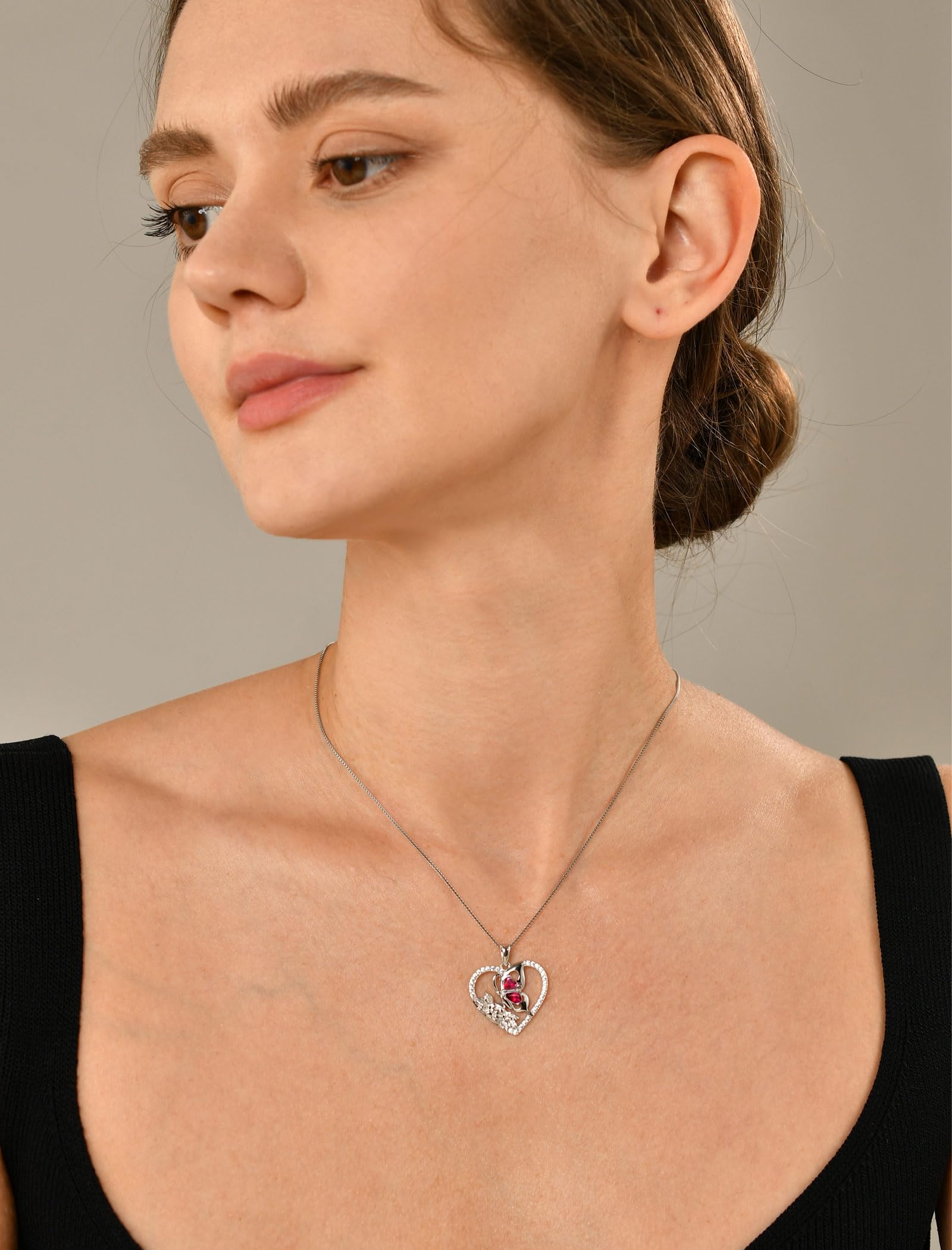 YL Butterfly Necklace for Women - 925 Sterling Silver Flower Rose Pendant with Birthstone Halo | Elegant Jewelry Gift for Birthday, Anniversary & Valentine's Day