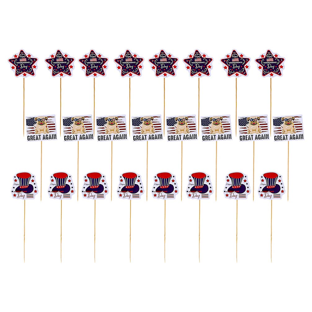 24PCS 4th of July Cupcake Toppers - Patriotic American Flag Independence Day Cupcake Picks Decorations for Party Supplies (Colorful) | Perfect for Independence Day Celebrations, BBQs, and Patriotic Themed Parties