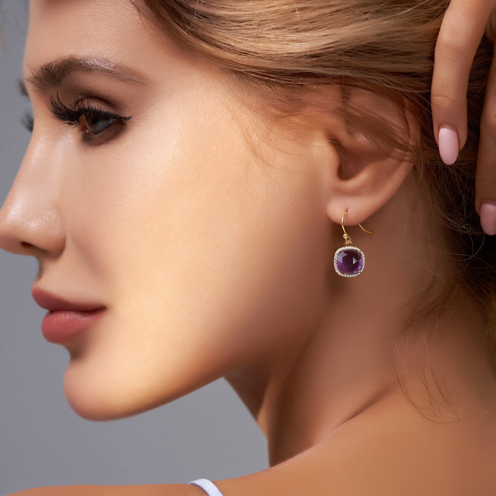 14k Gold/Rhodium Plated Genuine Gemstone Dangle Earrings for Women - 10mm Natural Gemstone Pendant Earrings | Valentine's Day, Mother's Day & Birthday Jewelry Gifts | Perfect for Weddings, Parties & Special Occasions