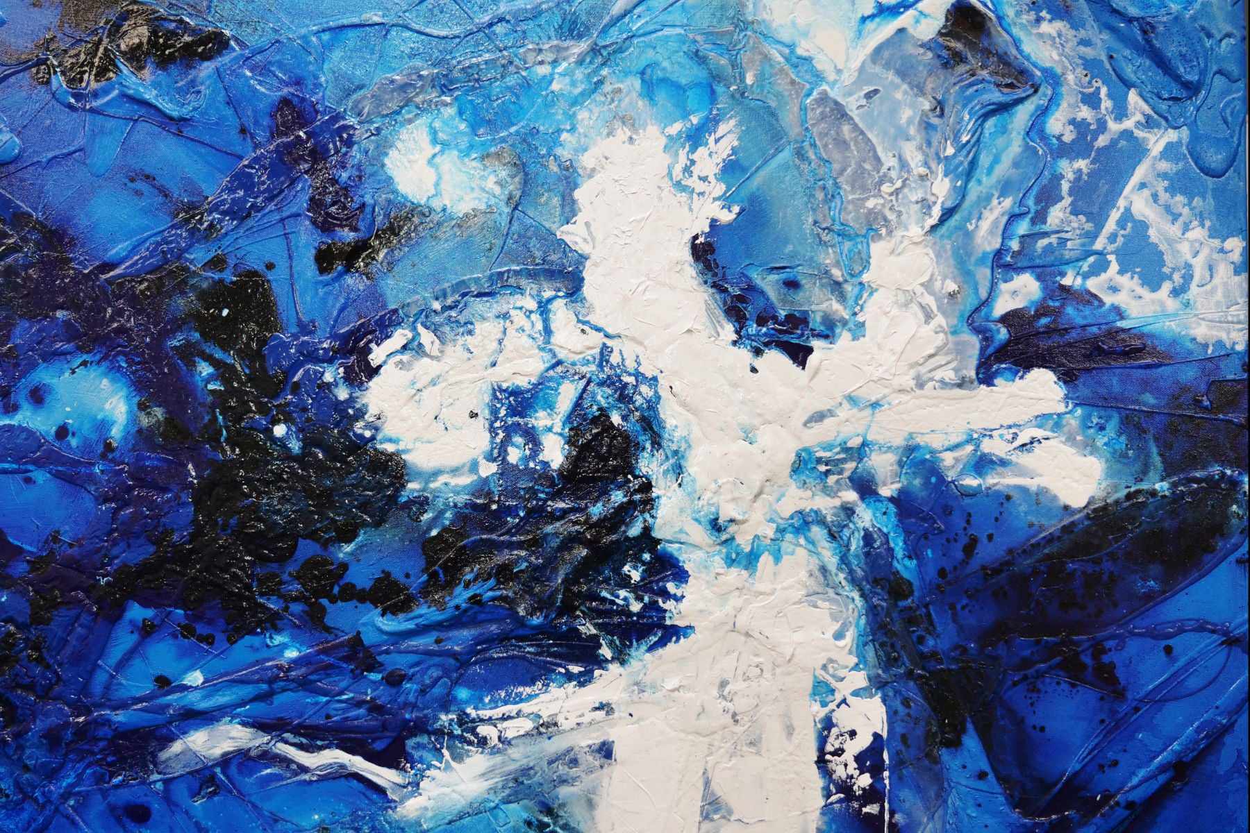 Blue and White Textured Abstract Wall Art Painting - 240cm x 100cm Modern Canvas for Living Room, Bedroom & Office Decor | Cracker Jack Style