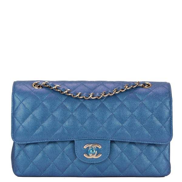 Chanel Medium Classic Flap Bag Iridescent Blue - Luxury Designer Handbag for Women | Perfect for Evening Parties, Weddings & Special Occasions