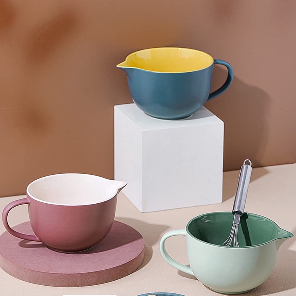 Gaolinci 1 Quart Ceramic Mixing Bowl with Contrast Colors, Pouring Spout & Handle - Perfect for Baking, Cooking & Food Prep in Modern Kitchens