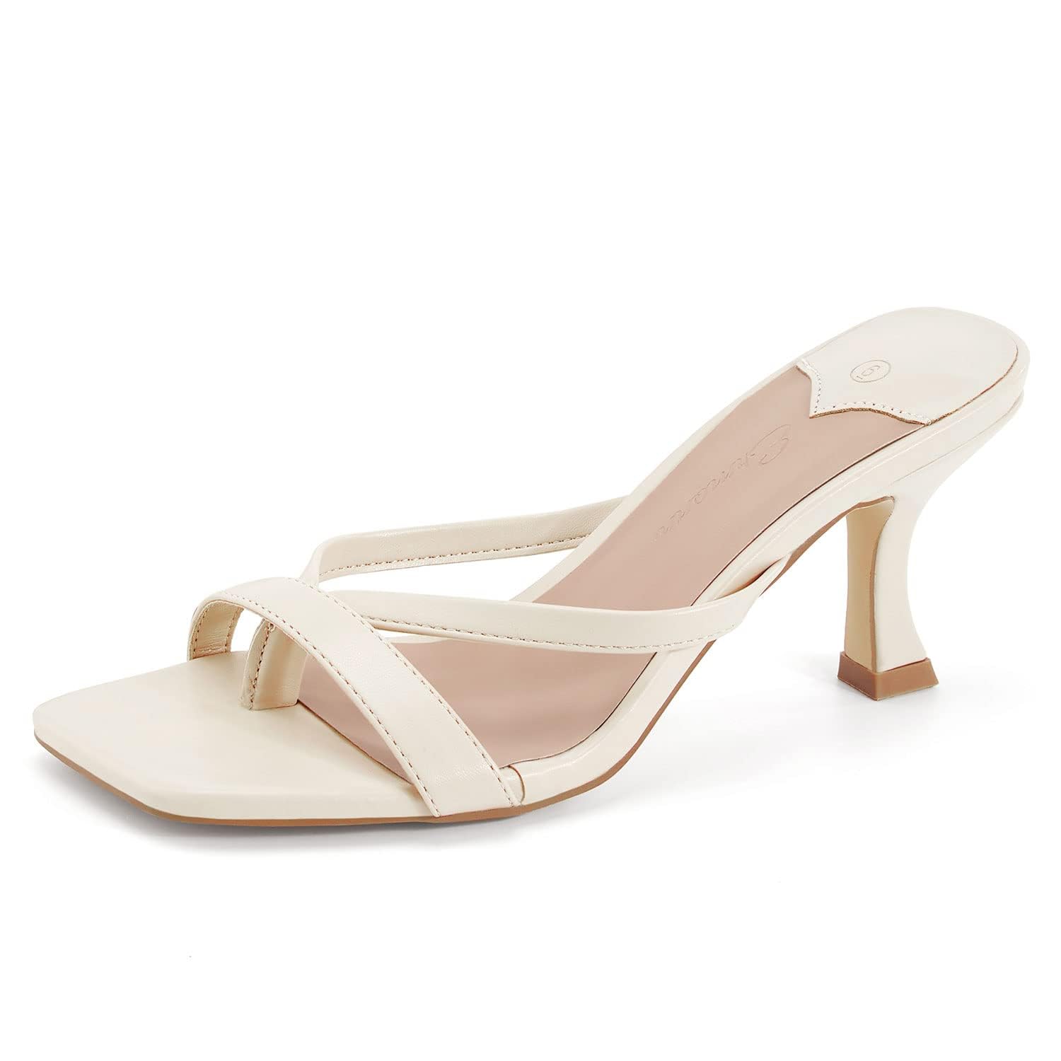 Ermonn Women's Square Open Toe Heel Sandals - Slip On Stiletto Slides with Thong Backless Design for Party, Wedding & Summer Outfits