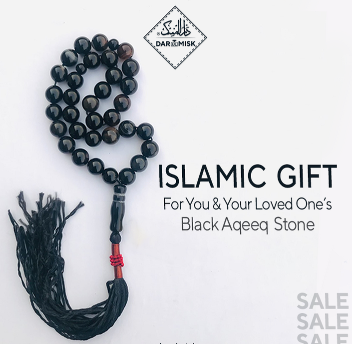 Premium Black Aqeeq Stone Tasbih Prayer Beads - Medium Size Islamic Rosary with 100 Counts | Perfect for Daily Dhikr, Meditation & Spiritual Healing