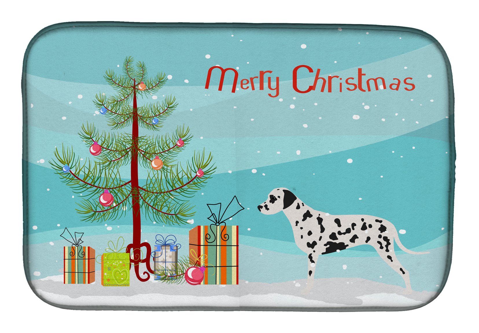 Dalmatian Christmas Dish Drying Mat - Absorbent Kitchen Counter Pad (14x21