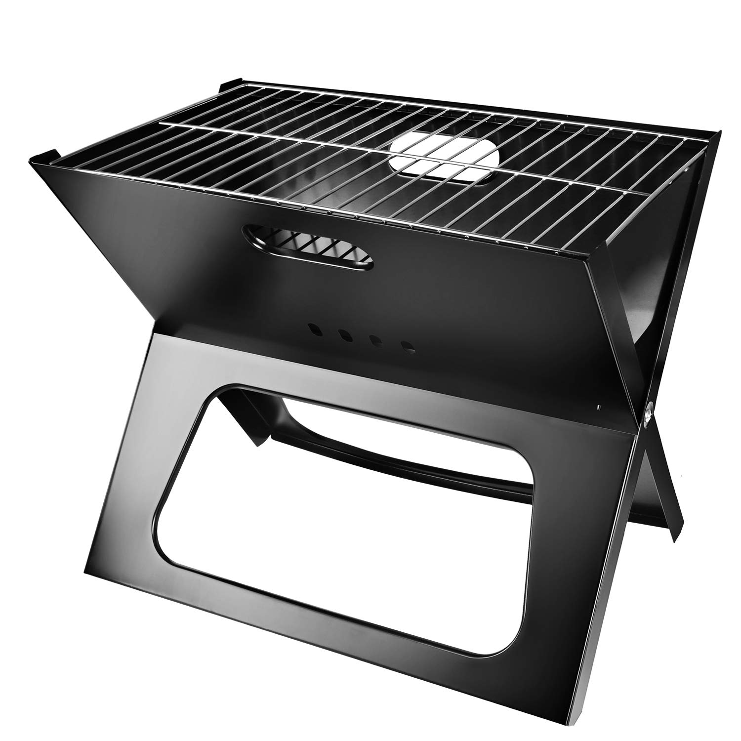 Portable Charcoal Grill for Camping & Picnics - KOCASO Foldable Compact BBQ Grill for Outdoor Cooking, Backyard, Tailgating & Travel - Lightweight Notebook Design for Easy Transport