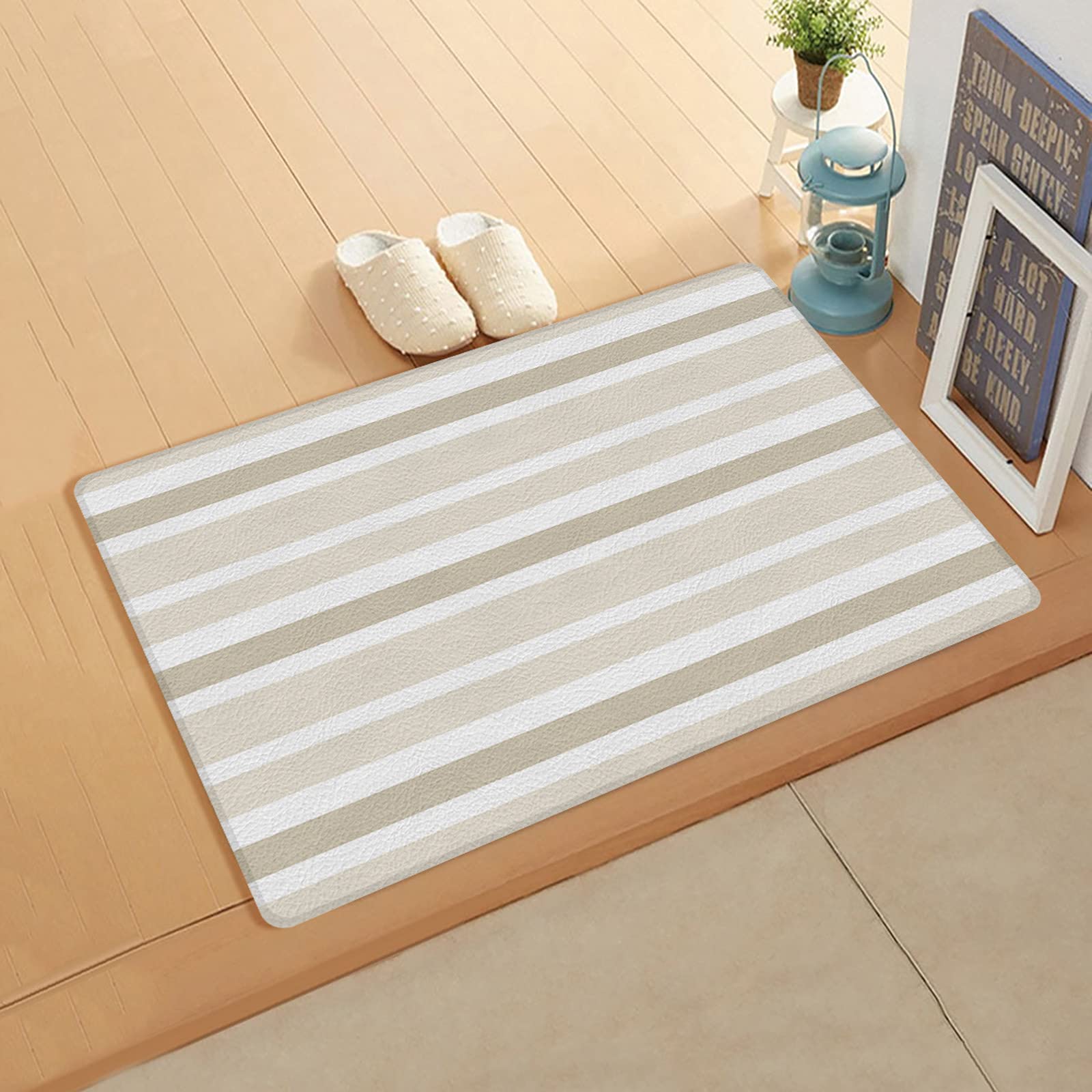 **Prime Leader Anti-Fatigue Kitchen Floor Mat – Non-Slip, Waterproof, Cushioned Standing Mat for Sink, Laundry & Home (18x47 Inches, Beige/Brown/White Stripe) – Perfect for Cooking, Dishwashing & Long Standing Comfort**