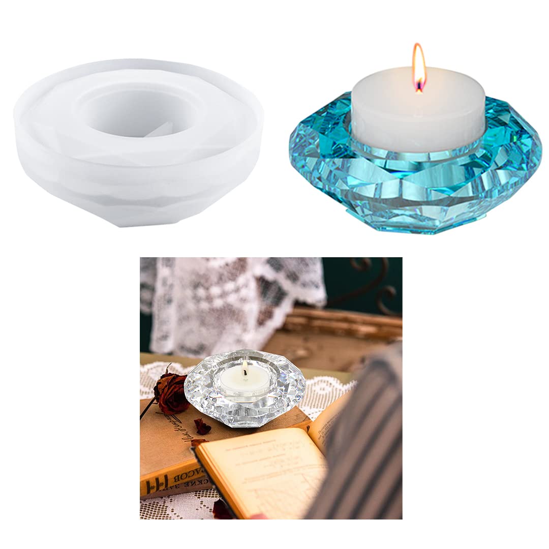 Zayookey Silicone Resin Molds for Candle Holders, Jewelry Trays & DIY Crafts - Crystal Diamond Epoxy Molds for Tealight Holders, Home Table Decor - Perfect for Wedding Centerpieces, Holiday Decorations & DIY Resin Art Projects