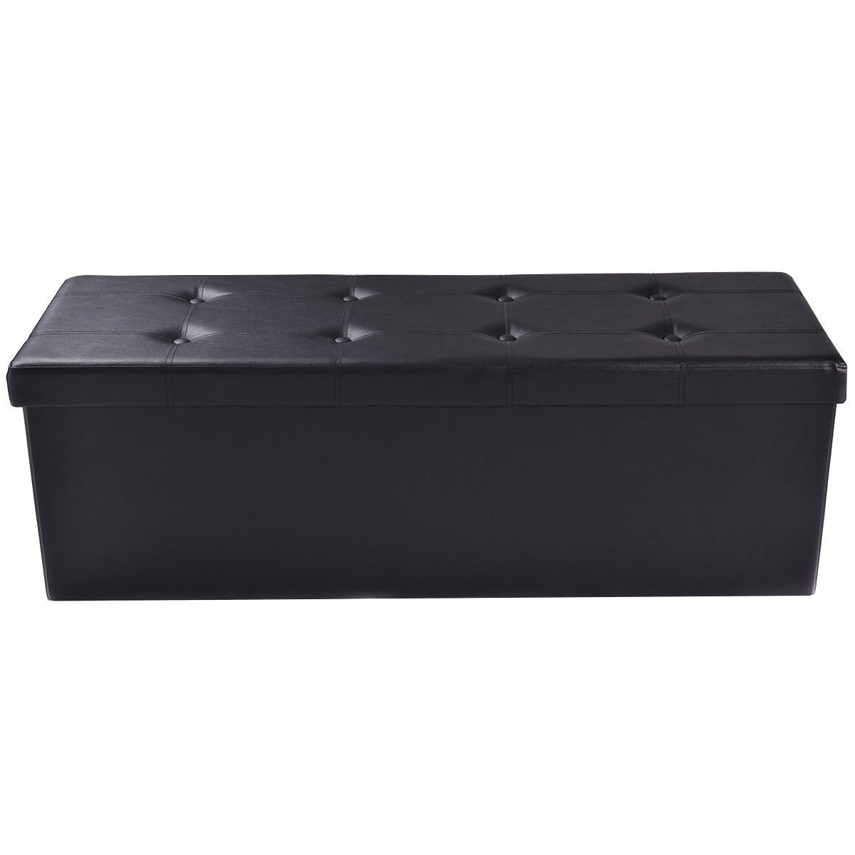 Folding Storage Ottoman Bench - Large Faux Leather Foot Rest Pouffe with Hidden Storage, Black | Perfect for Living Room, Bedroom & Home Organization