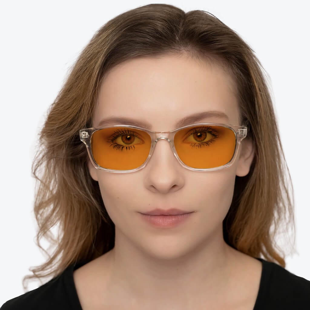 SunDown Lucent Blue Light Blocking Glasses - Crystal Clear Lens for Eye Strain Relief & Better Sleep | Computer, Gaming & Nighttime Use