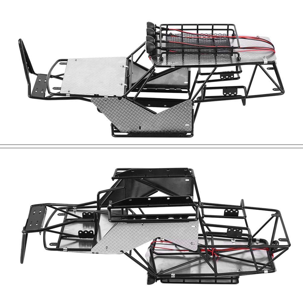 High-Quality Metal RC Car Frame with Guard Plate, Roof Rack & LED Lights - Durable Off-Road Vehicle Chassis for Crawler, Rock Racing & Trail Adventures
