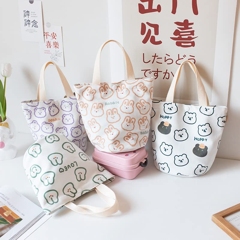 Stylish Kawaii Bunny Mini Canvas Tote Bag for Women - Y2K Aesthetic Shoulder Bag, Cute Grocery Shopping Bag - Perfect for School, Work, Beach & Y2K Fairy Grunge Fashion