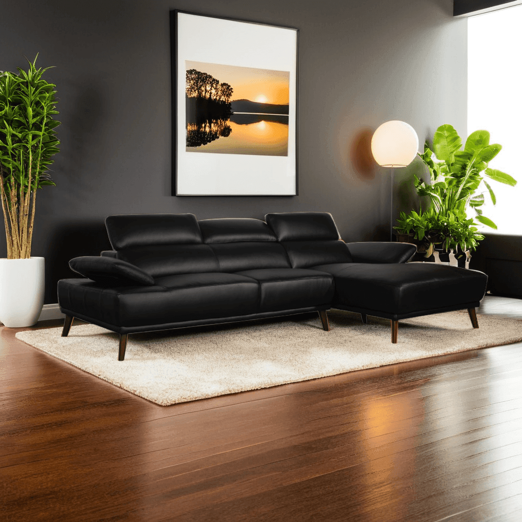 Fumiko Genuine Leather L-Shaped Sectional Sofa - Modern Luxury Living Room Furniture for Home & Office Comfort