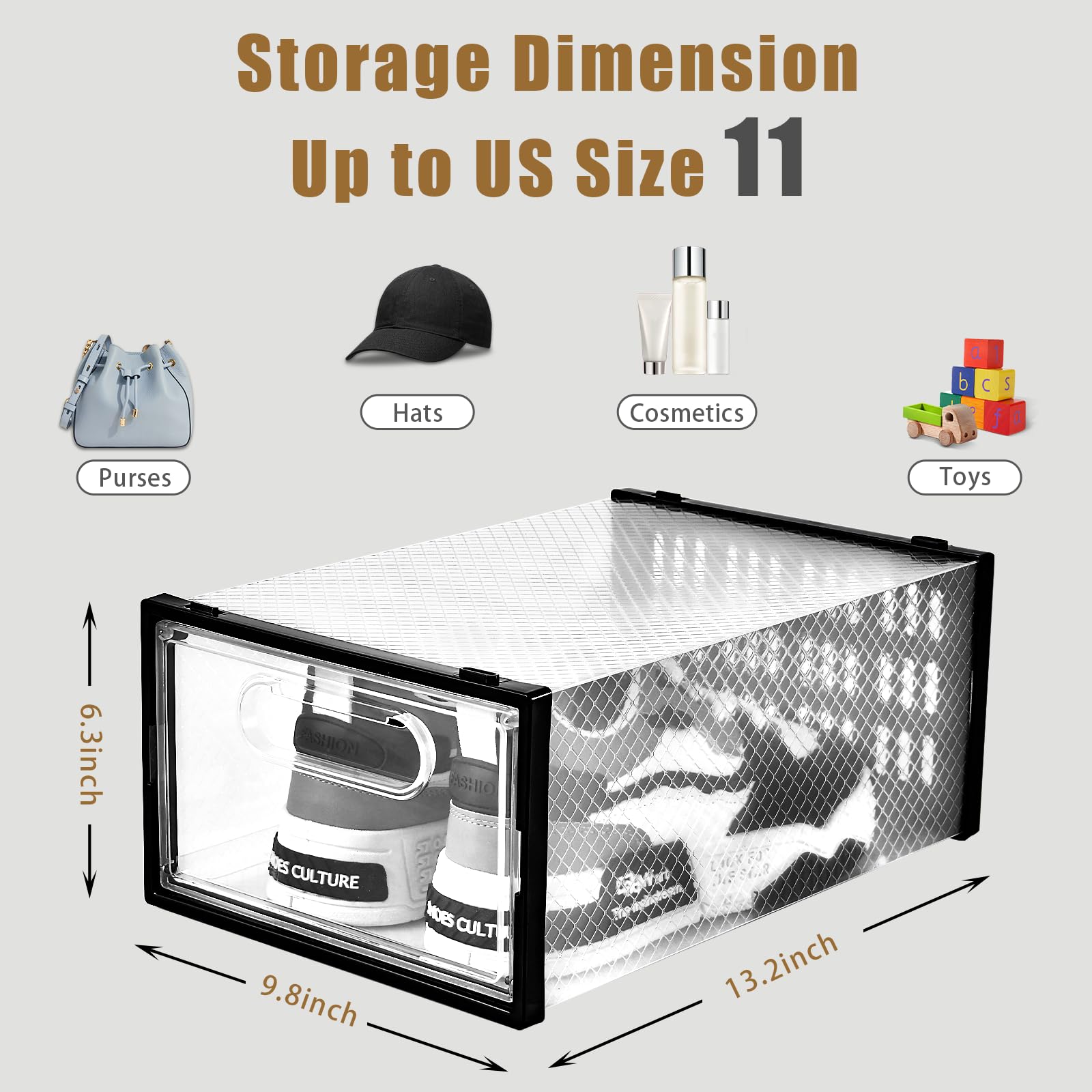 Clemate 15 Pack Clear Plastic Stackable Shoe Storage Boxes with Magnetic Door - Foldable Shoe Organizer for Closet, Sneaker Display Case, Shoe Rack Container for Bedroom, Entryway & Dorm Organization
