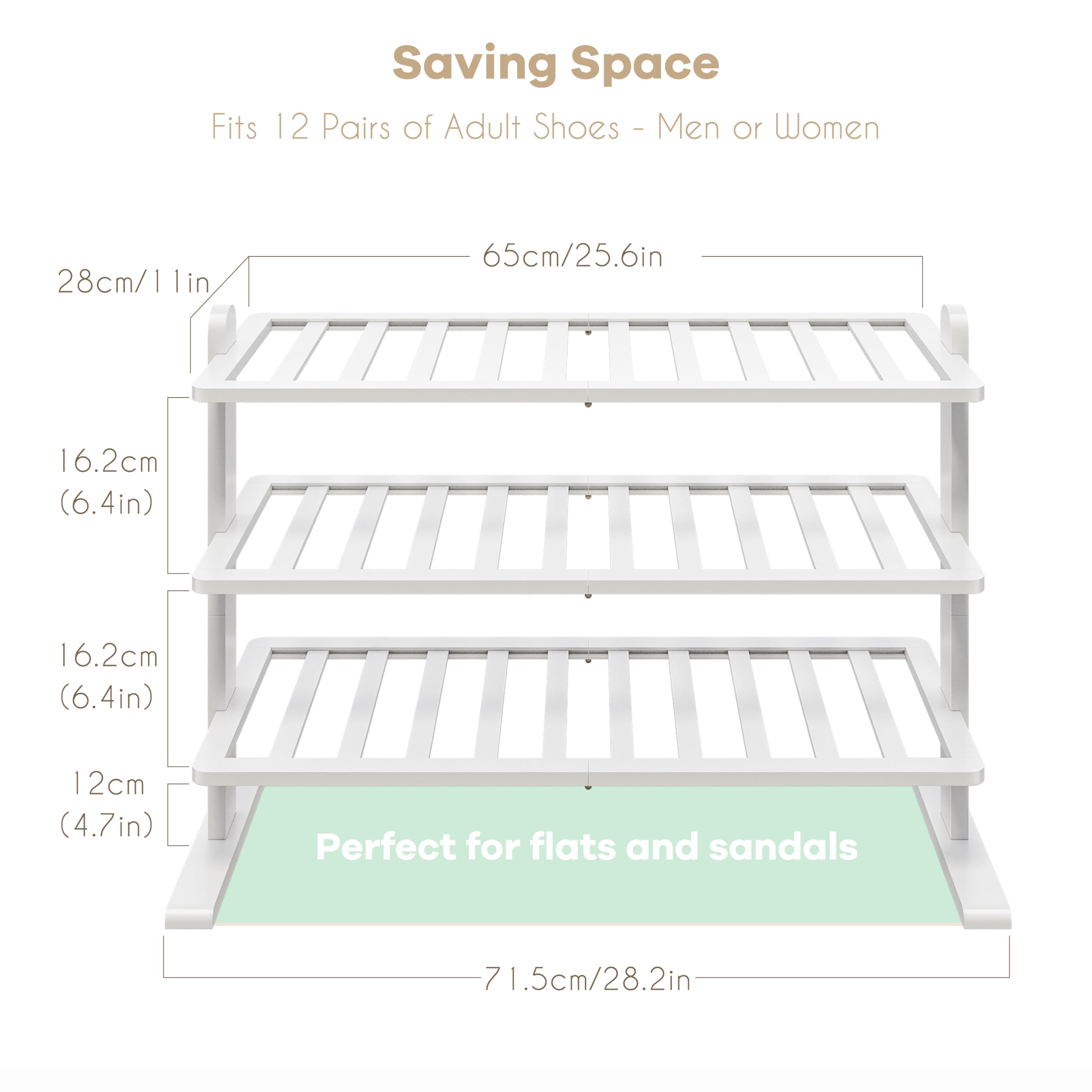 Varhomax 3-Tier White Bamboo Shoe Rack Organizer - Sturdy Free Standing Shoe Shelf for Small Spaces - Perfect for Closet, Entryway, Bedroom, Bathroom & Garage Storage - Ideal for Organizing Sneakers, Boots & Sandals in Compact Areas