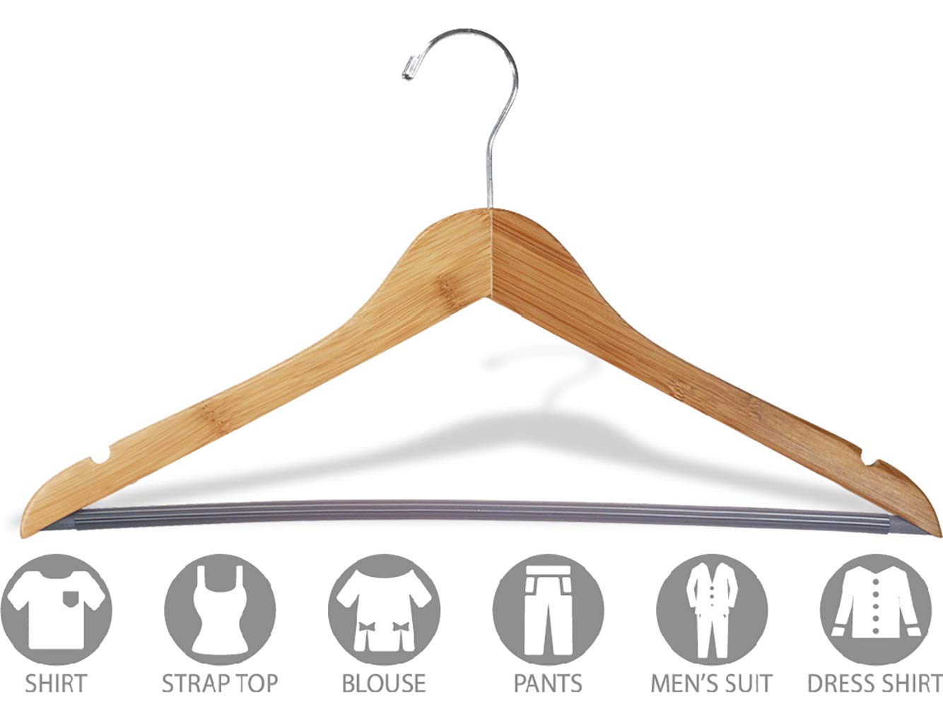 Eco-Friendly 17 Inch Bamboo Suit Hanger with Black Vinyl Bar - Flat Wooden Hangers with Lacquer Finish & Chrome Swivel Hook (Set of 50) by The Great American Hanger Company - Perfect for Closet Organization, Dry Cleaning, and Suit Storage