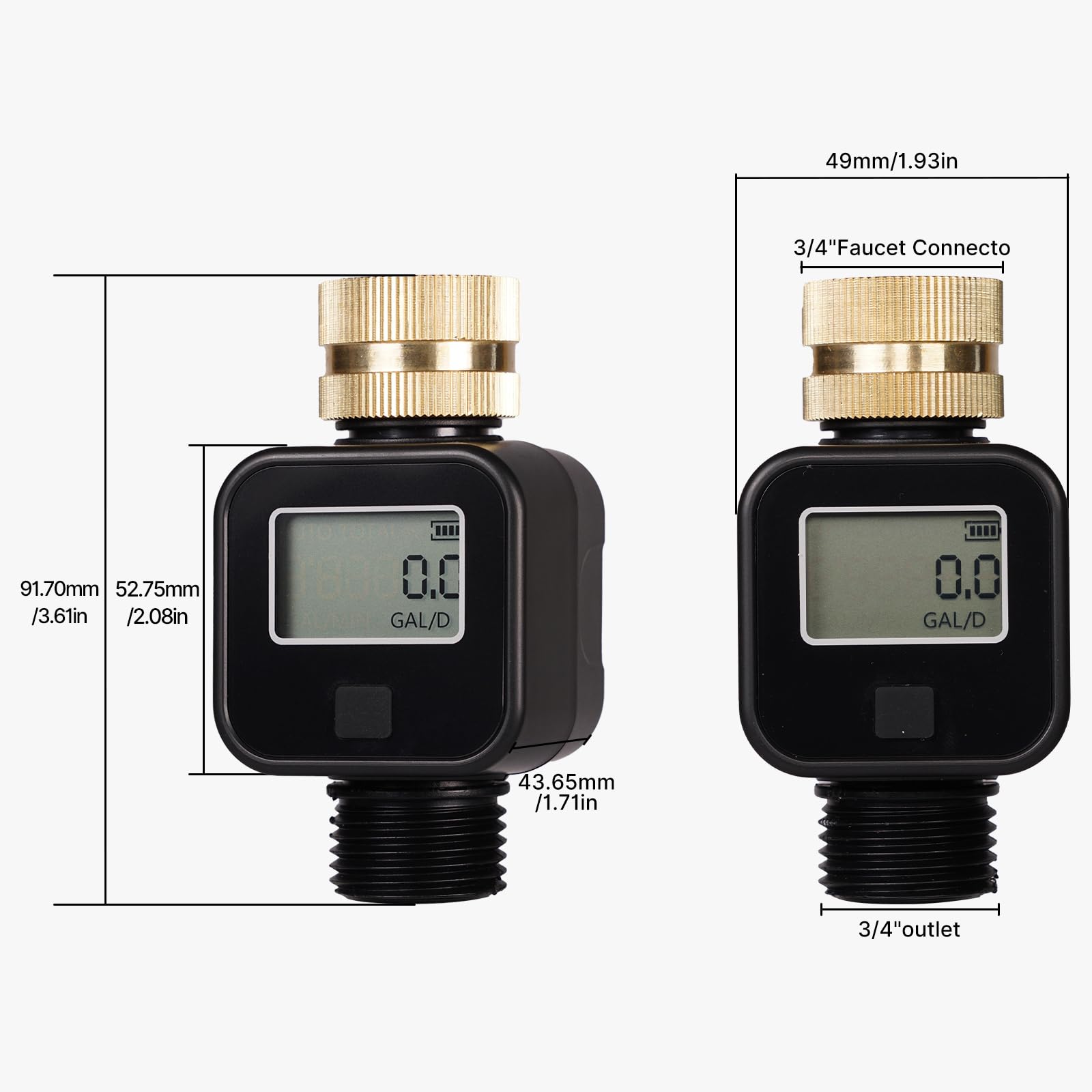 MOES Digital Water Flow Meter with Brass Inlet & Metal Thread - Accurate Gallon/Liter Measurement for RV Water Tanks, Garden Hose, Lawn Sprinkler & Nozzle Sprayer | Perfect for Outdoor Watering, Irrigation Monitoring & Fluid Consumption Tracking