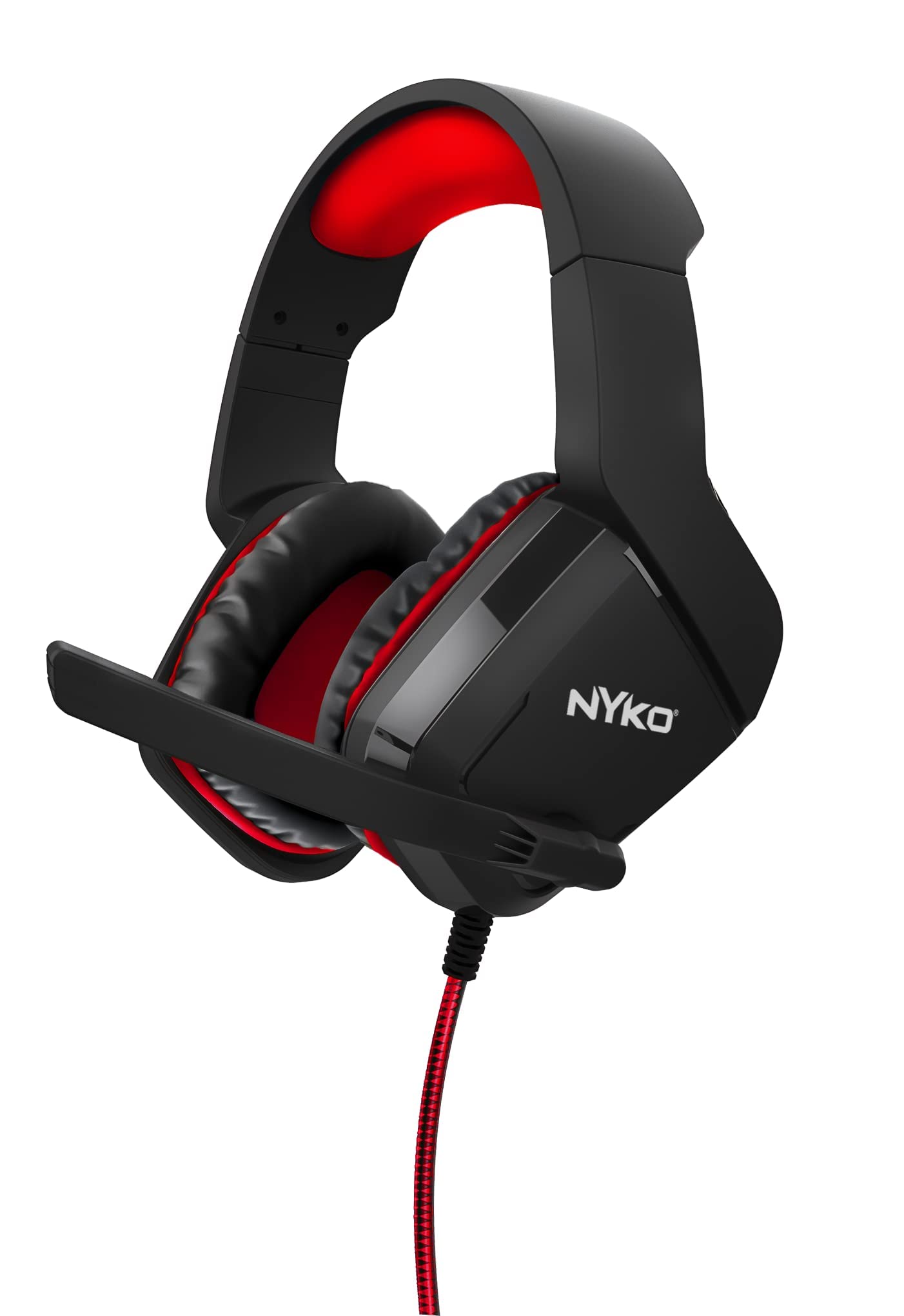 Nyko Ns-4500 Wired Gaming Headset for Nintendo Switch, PS4, PS5, Xbox One & Xbox X/S - Lightweight Over-Ear Headphones with Adjustable Noise-Canceling Mic - Black/Red Gaming Accessories for Immersive Gameplay & Online Chat