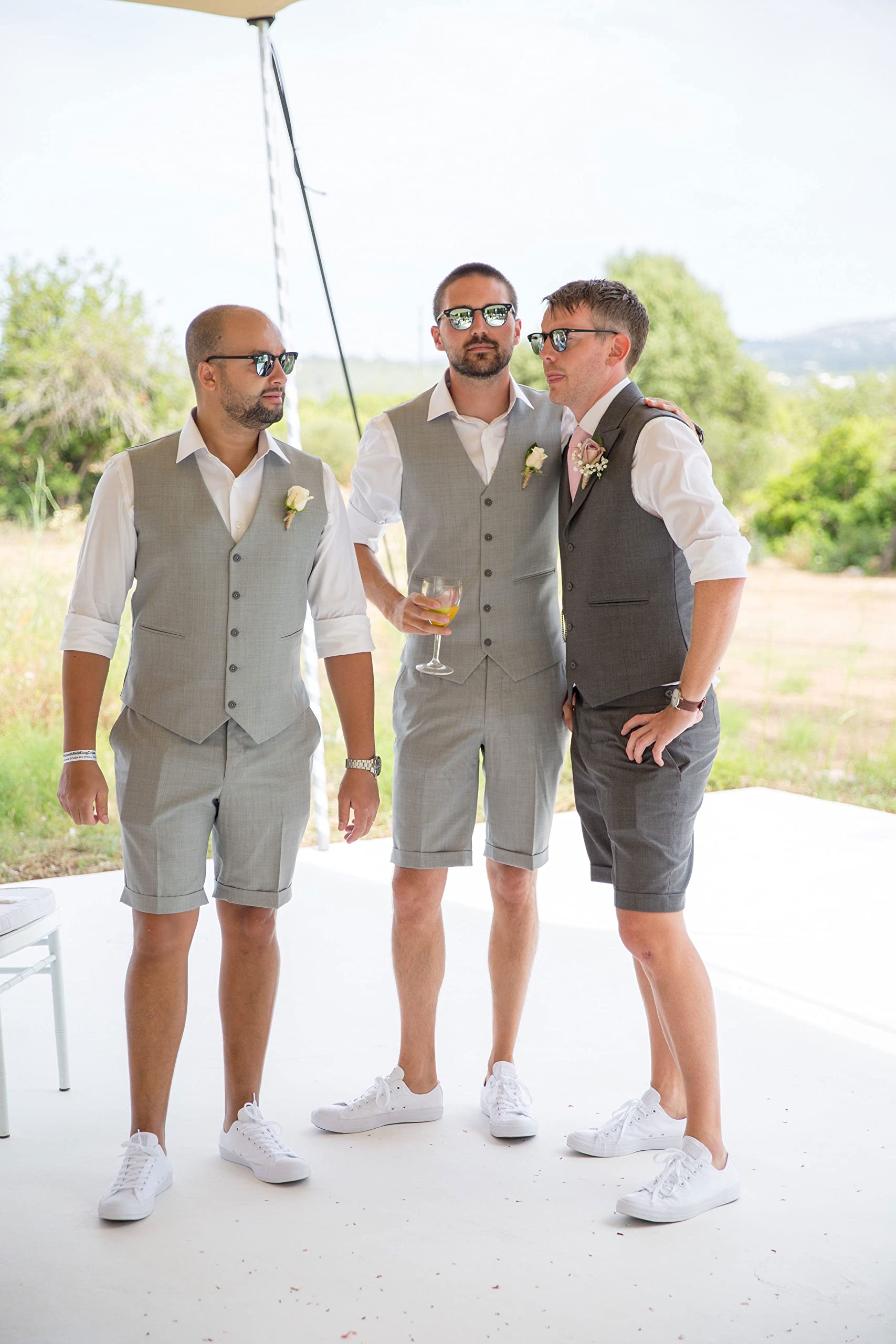 Men's 2-Piece Casual Linen Suit Set - Summer Beach Wedding Groomsmen Outfit with Slim Fit Vest & Short Pants | Perfect for Outdoor Ceremonies, Tropical Vacations and Beach Parties