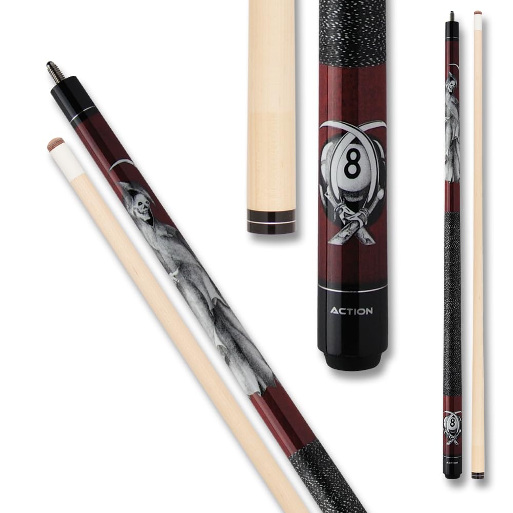 Premium Burgundy Reaper Billiard Cue Stick for Action & Adventure Pool Games - Perfect for Professional Tournaments, Home Game Rooms & Bar Entertainment