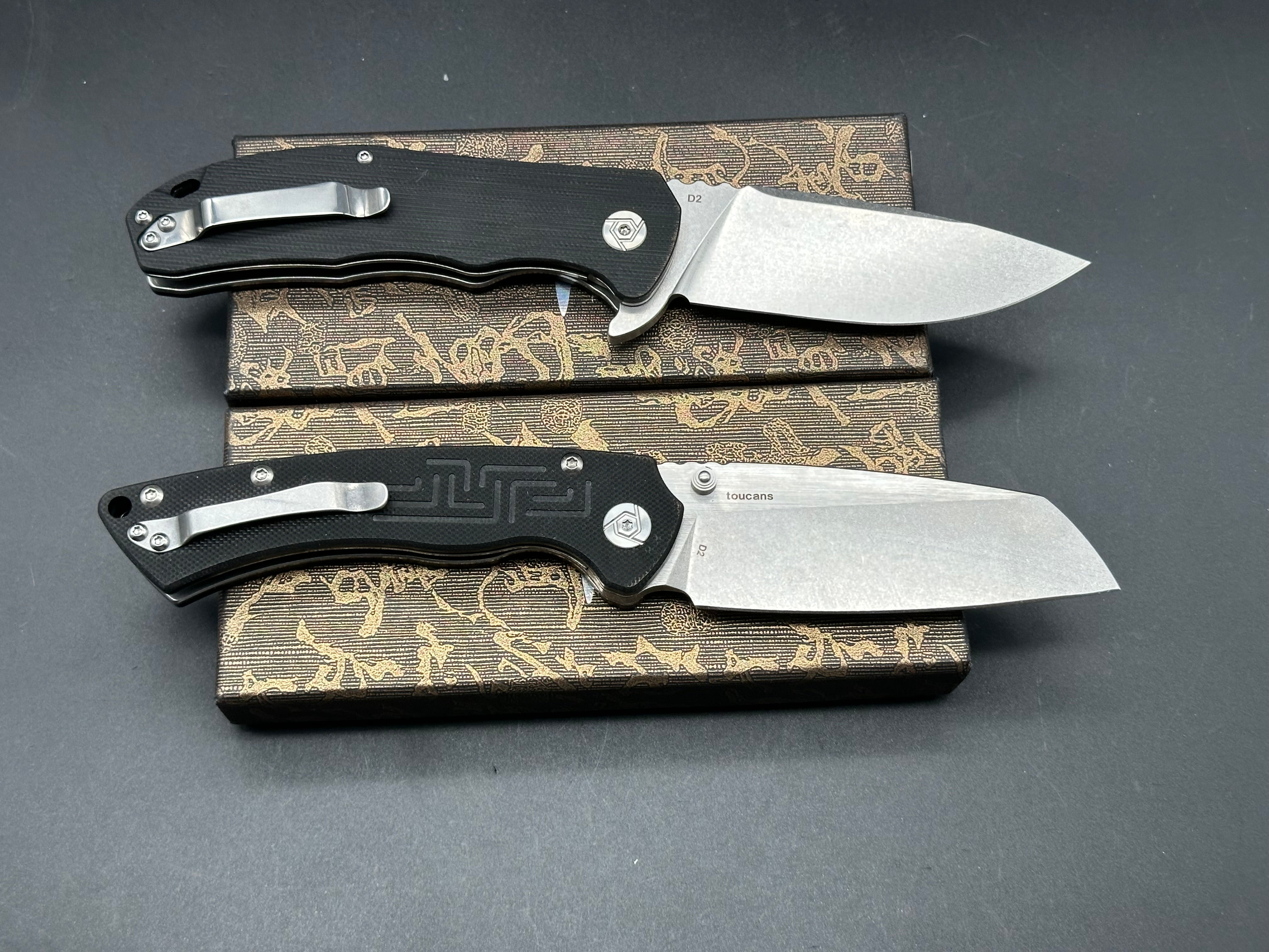 CH 3504 BLK & CH Toucans Black G10 Folding Pocket Knife - EDC, Outdoor Camping, Hiking Survival Tool