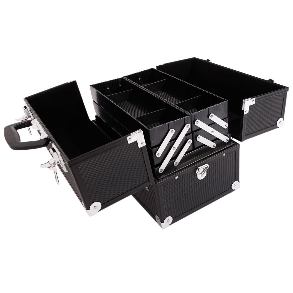 Professional Aluminum Alloy Portable Cosmetic Case - Lockable Jewelry & Makeup Storage Box with Key (Black) | Perfect for Travel, Salon & Home Organization