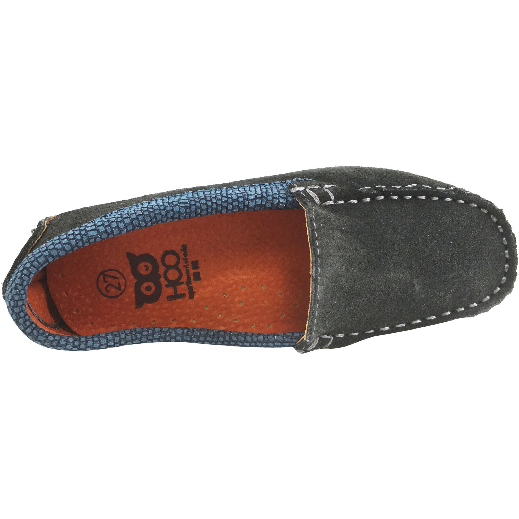 Hoo Shoes Dee's Boys & Girls Grey Suede Leather Slip-On Moccasins with Lizard Trim - Comfortable Casual Shoes for School, Play & Everyday Wear