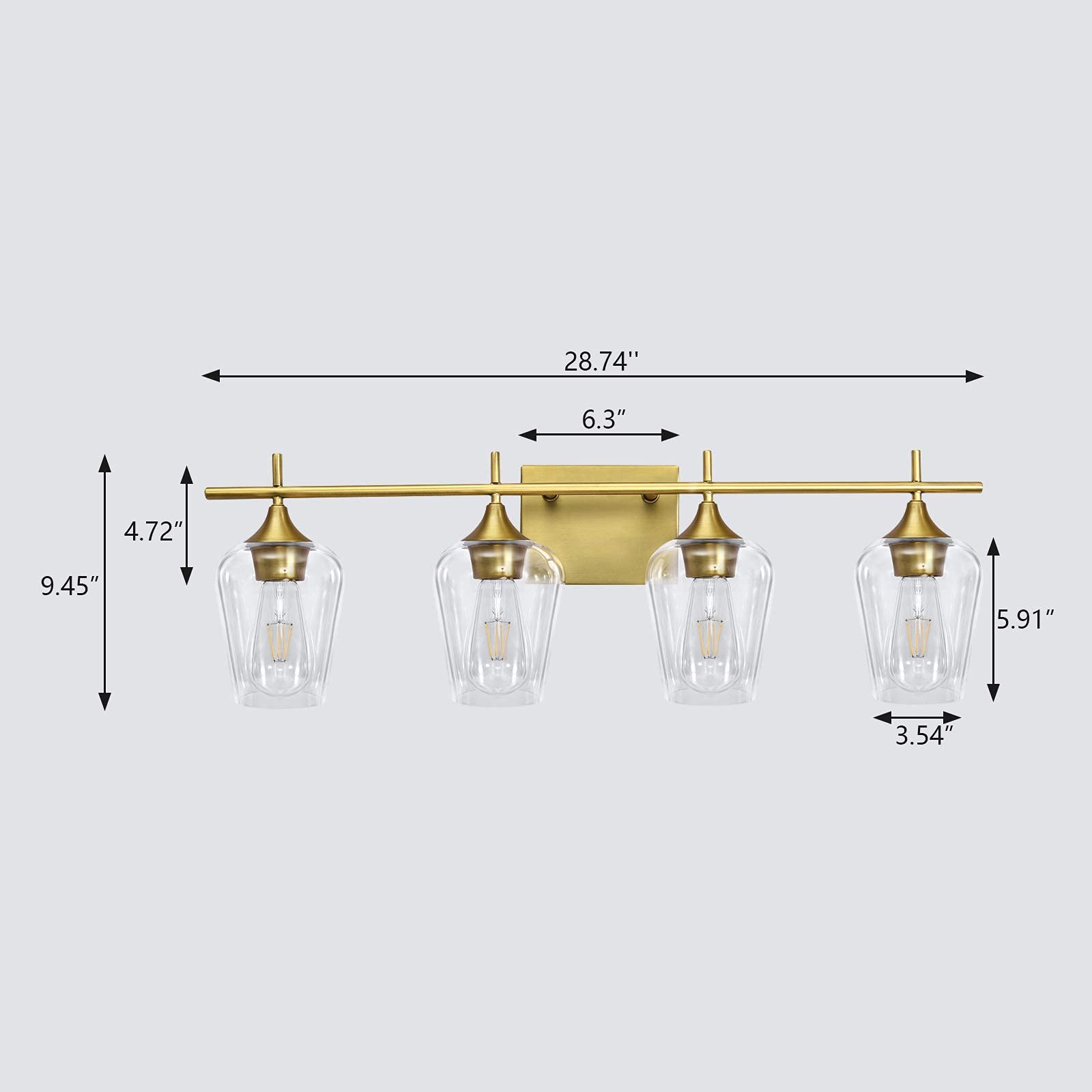 4-Light Bathroom Vanity Light Fixture - Bronze Brass Wall Sconce with Glass Shade - Over Mirror Lighting for Bathroom, Living Room, Bedroom & Dressing Area - Perfect for Modern Home Decor & Vanity Makeup Lighting