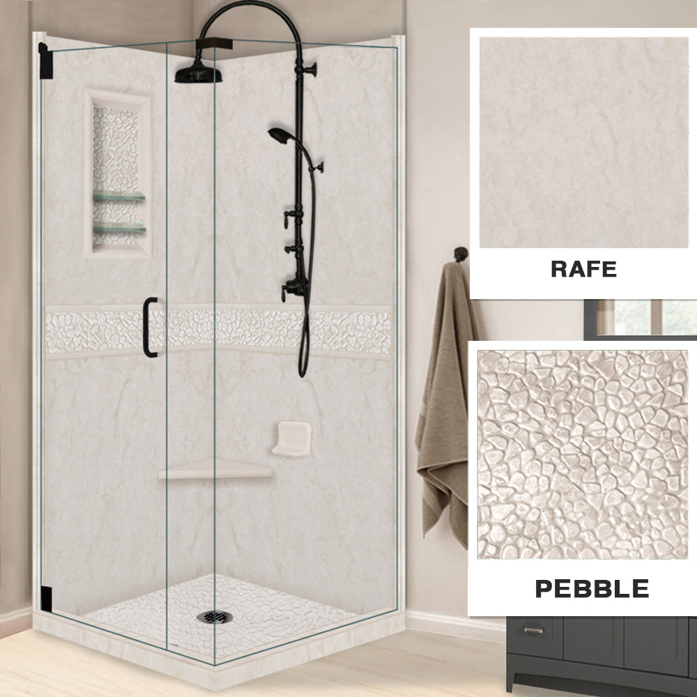 Rafe Marble Pebble Corner Shower Kit - Waterproof Bathroom Shower Panel System with Natural Stone Design for Spa-Like Relaxation at Home