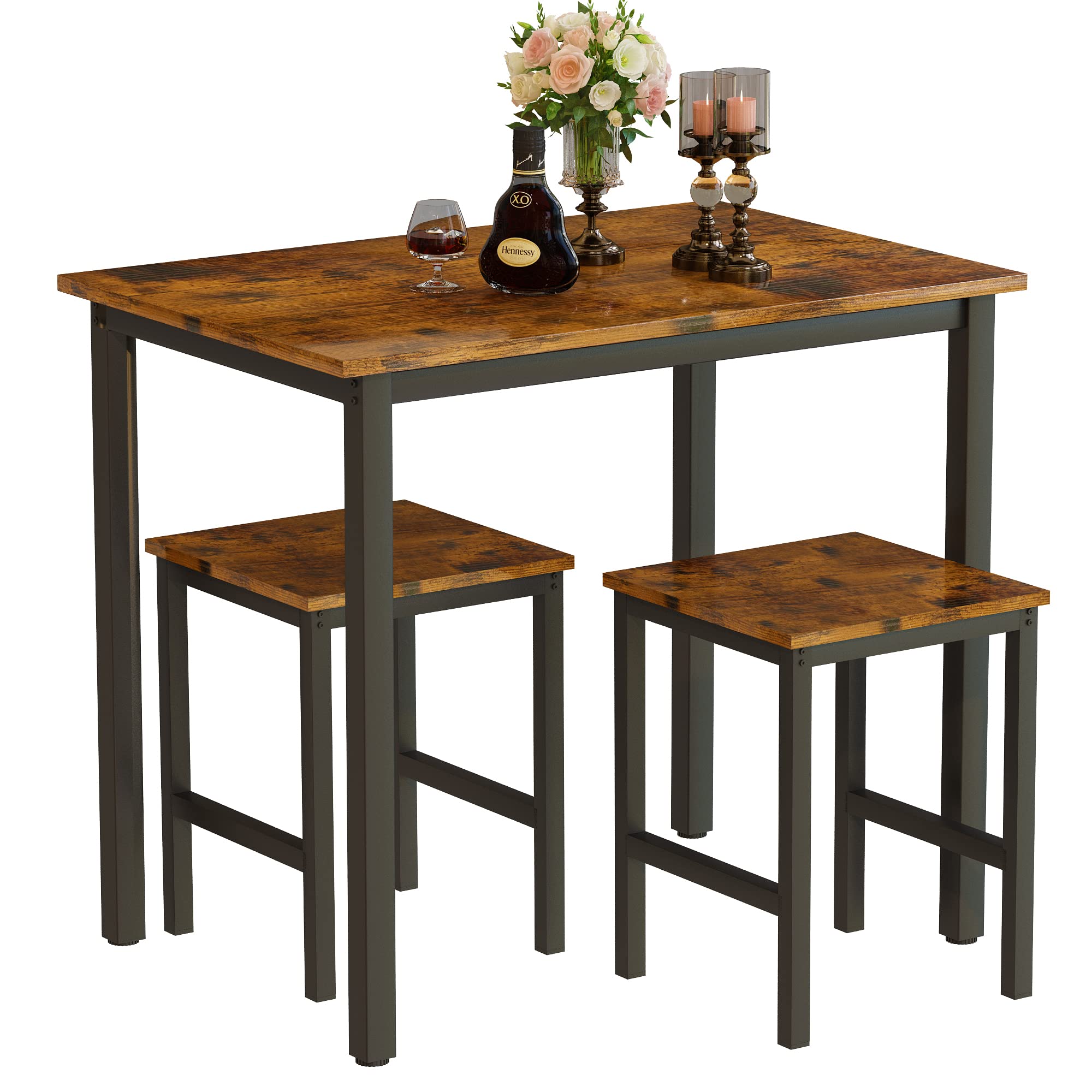 AWQM 3-Piece Rustic Brown Dining Set - Small Kitchen Table (35.43