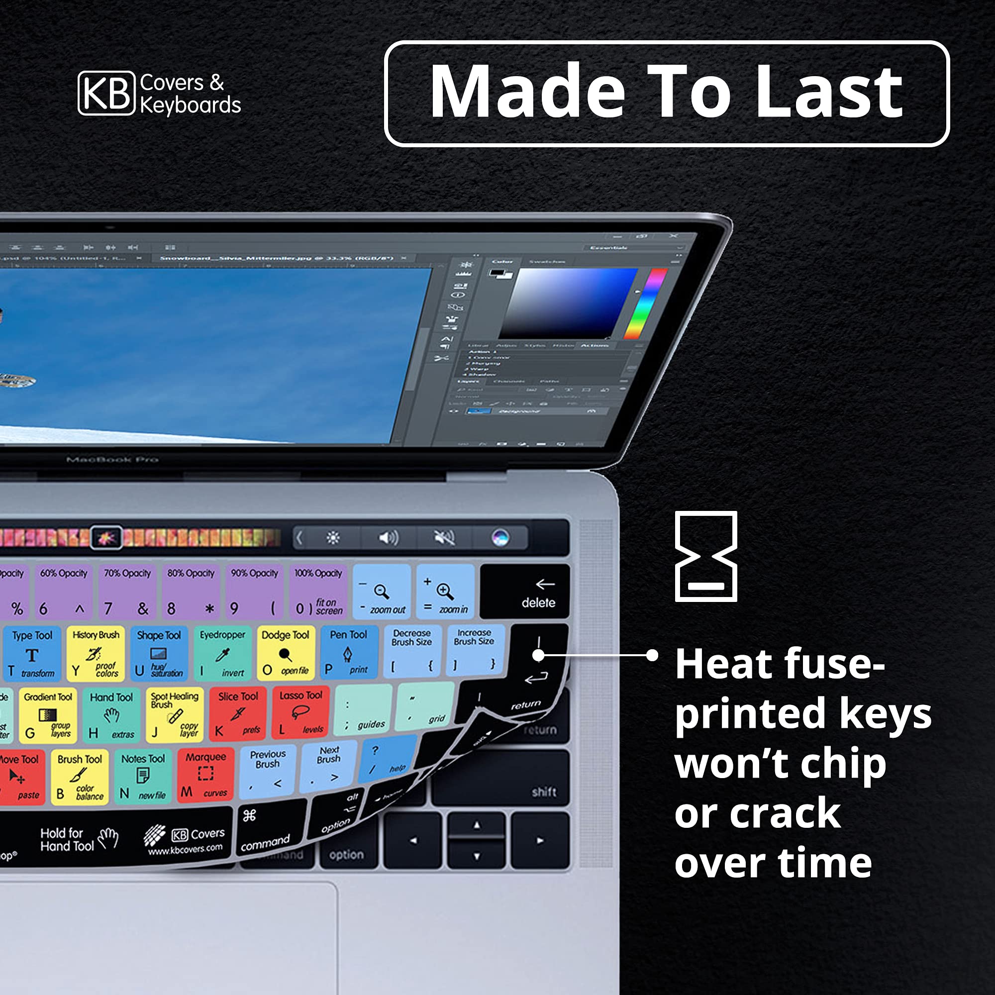 KB Covers for Photoshop | Shortcut Keyboard Skin for 13” MacBook Pro 2016+ & 12” MacBook 2015+ | Ultra Thin, Dustproof, Waterproof & Dirt-Resistant | Perfect for Graphic Designers & Photo Editors