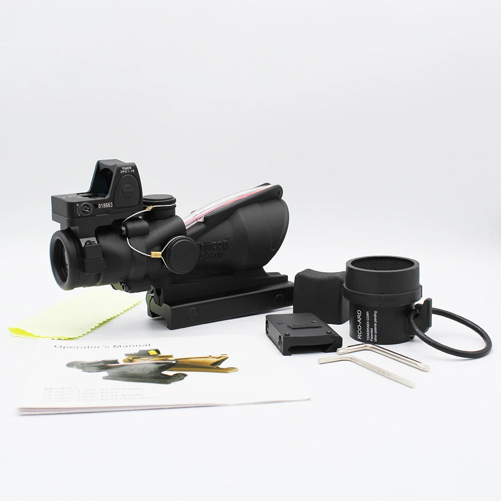 Trijicon ACOG 4x32 Rifle Scope - Fiber Optic Illuminated Red/Green Chevron Reticle with RMR Mount | Tactical, Hunting & Military Use