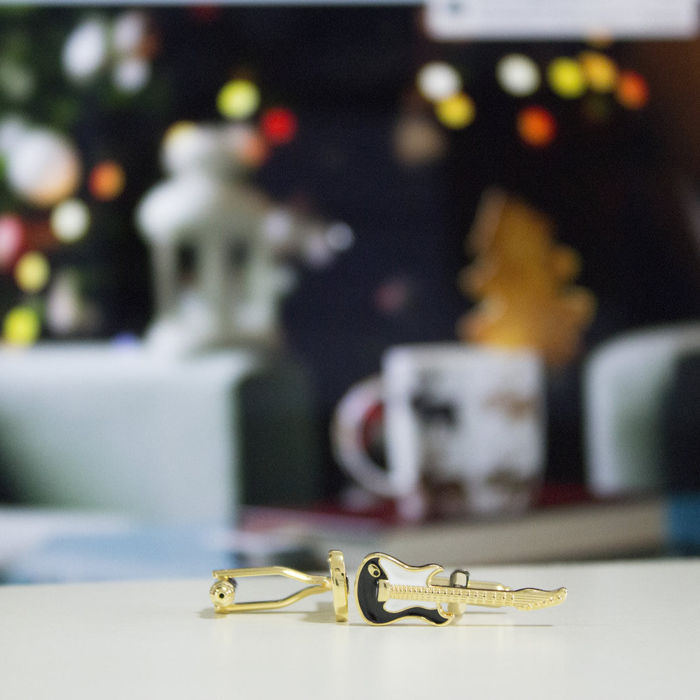 KingCuffs Electric Guitar Cufflinks for Men - Stylish Musical Instrument Jewelry Gift for Musicians, Rock Bands & Guitar Lovers - Perfect for Weddings, Concerts & Formal Events