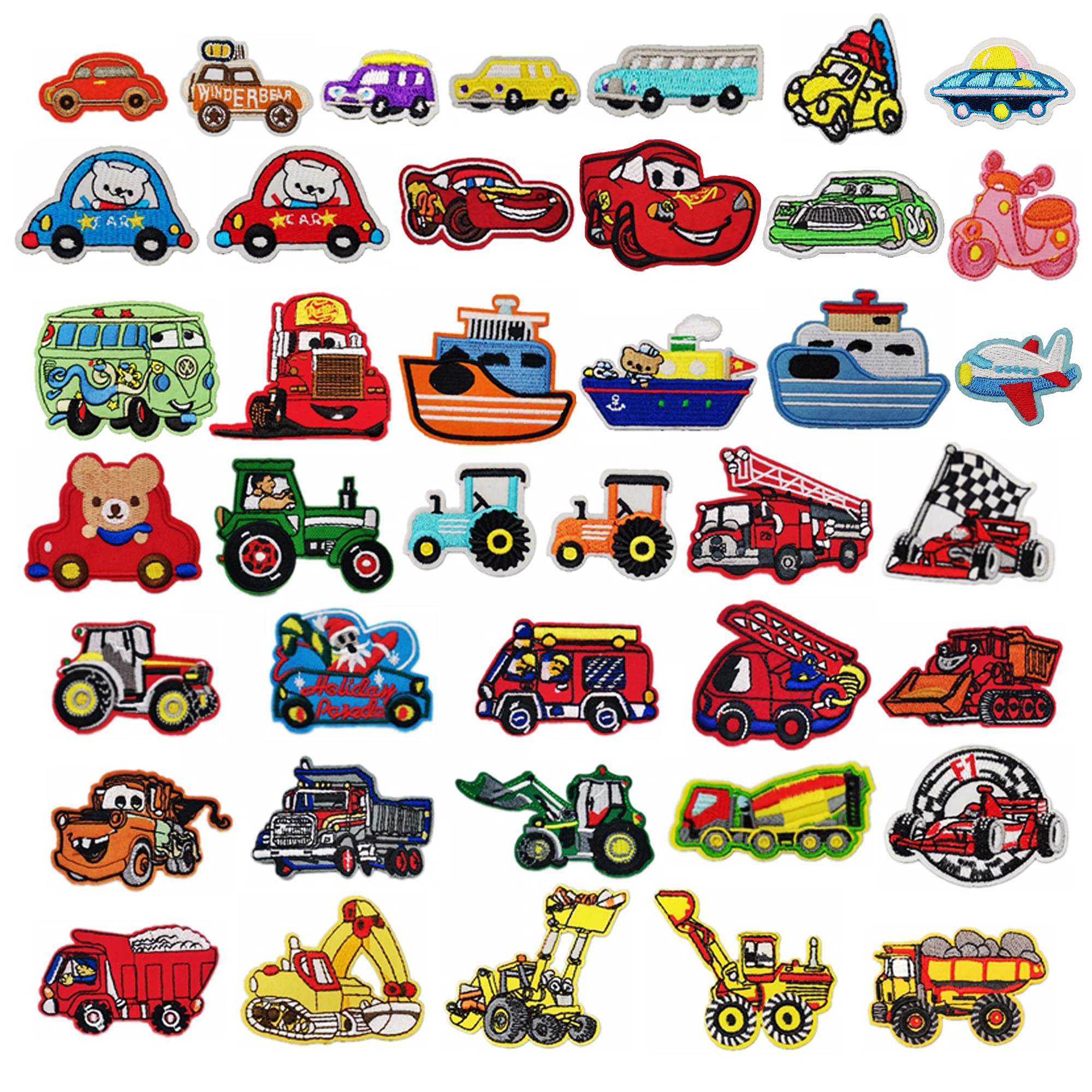 Woohome 40-Piece Iron-On & Sew-On Car Patches Set - Excavator, Racing Car, Fire Truck Designs for DIY Crafts, Clothing, Jeans, Jackets & Bags Repair | Perfect for Kids' Projects, Costumes & Customizing Backpacks