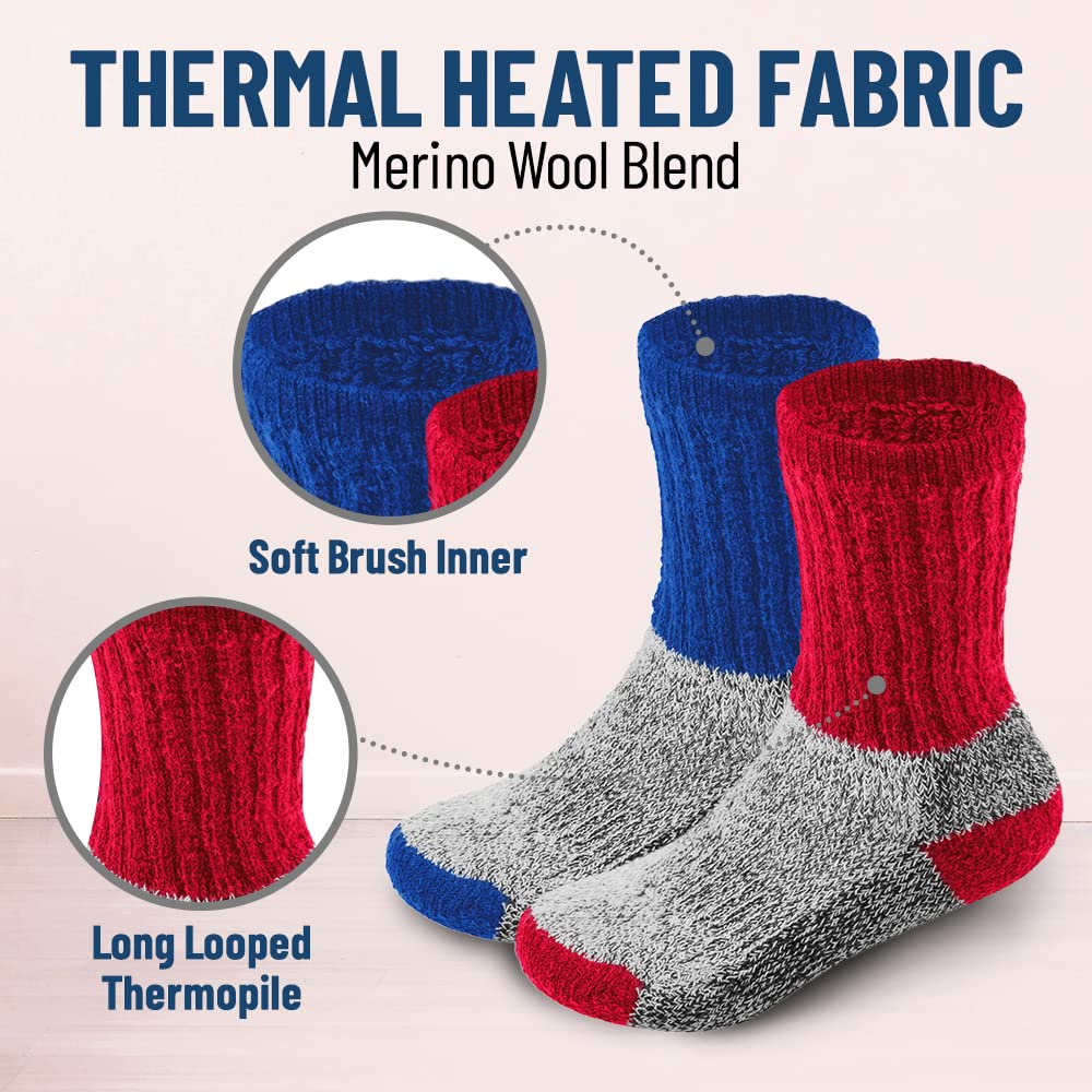 Kids Thermal Socks for Boys & Girls - Warm Winter Boot Socks 2 Pack - Insulated Cold Weather Socks for Outdoor Activities & Snow Play