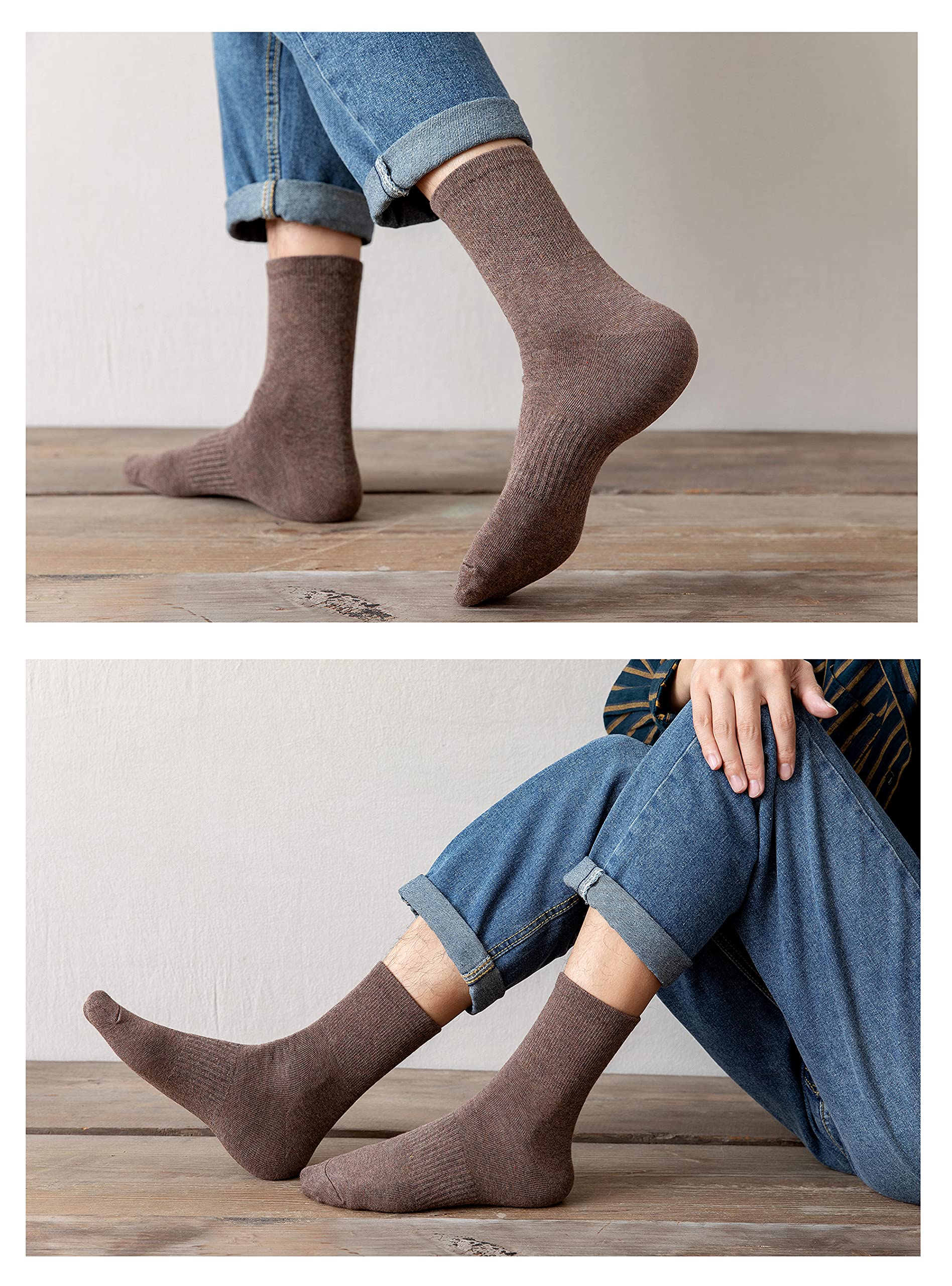 Men's Cotton Crew Socks - 7 Pairs Thin Cushioned Ankle Socks for Everyday Wear, Work & Sports - Breathable Soft Comfort Socks for Men